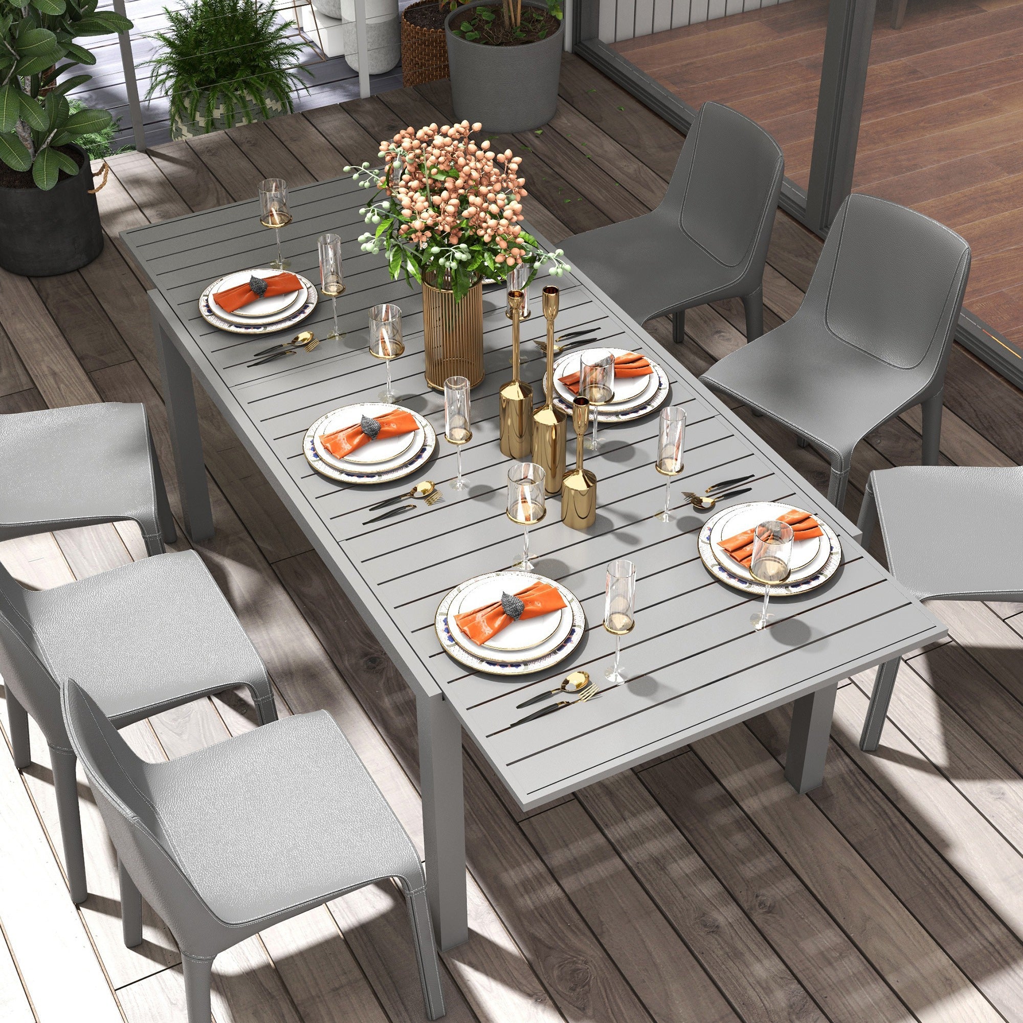 Outsunny Aluminum Outdoor Dining Table for 6-8 People, Expandable Patio Table for Garden, Lawn, Balcony, Charcoal Grey