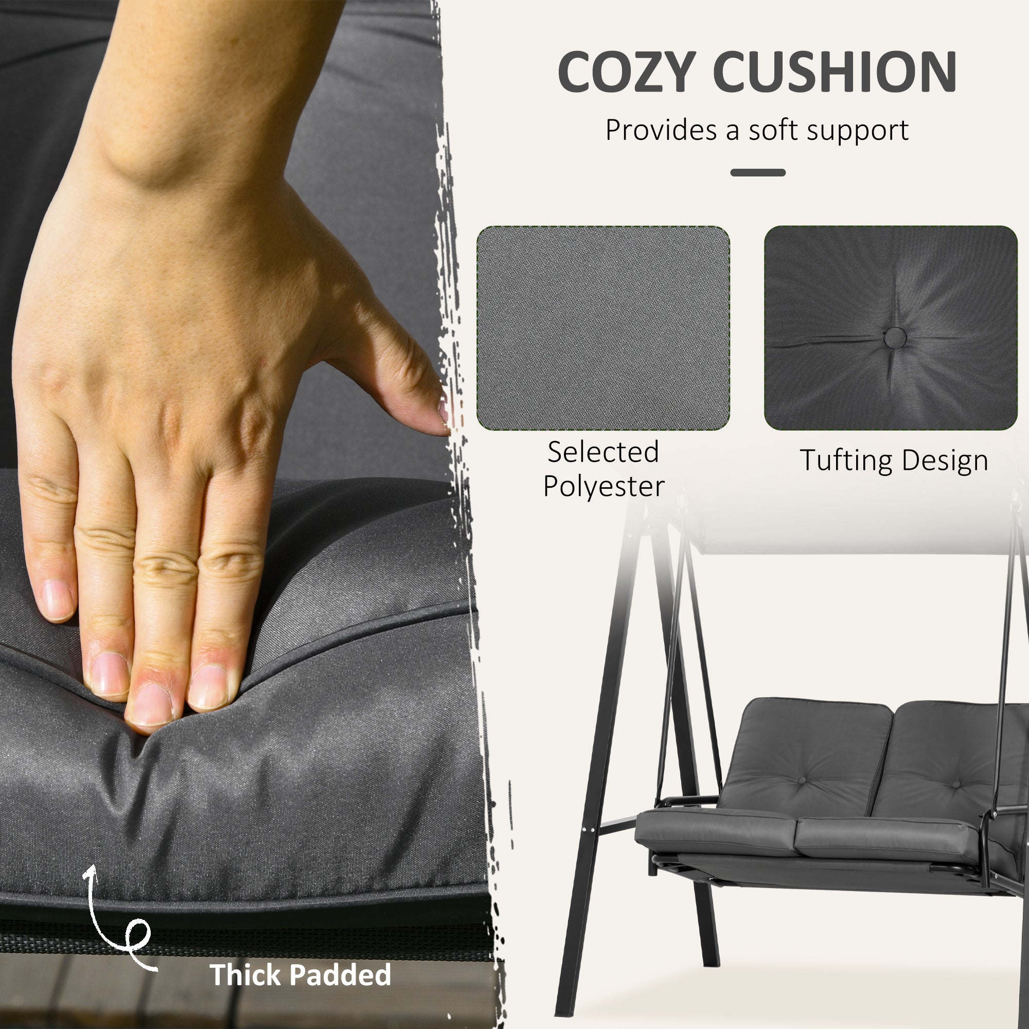 Outsunny 2-Seater Outdoor Porch Swing with Adjustable Canopy, Patio Swing Chair for Garden, Poolside, Backyard, Dark Grey