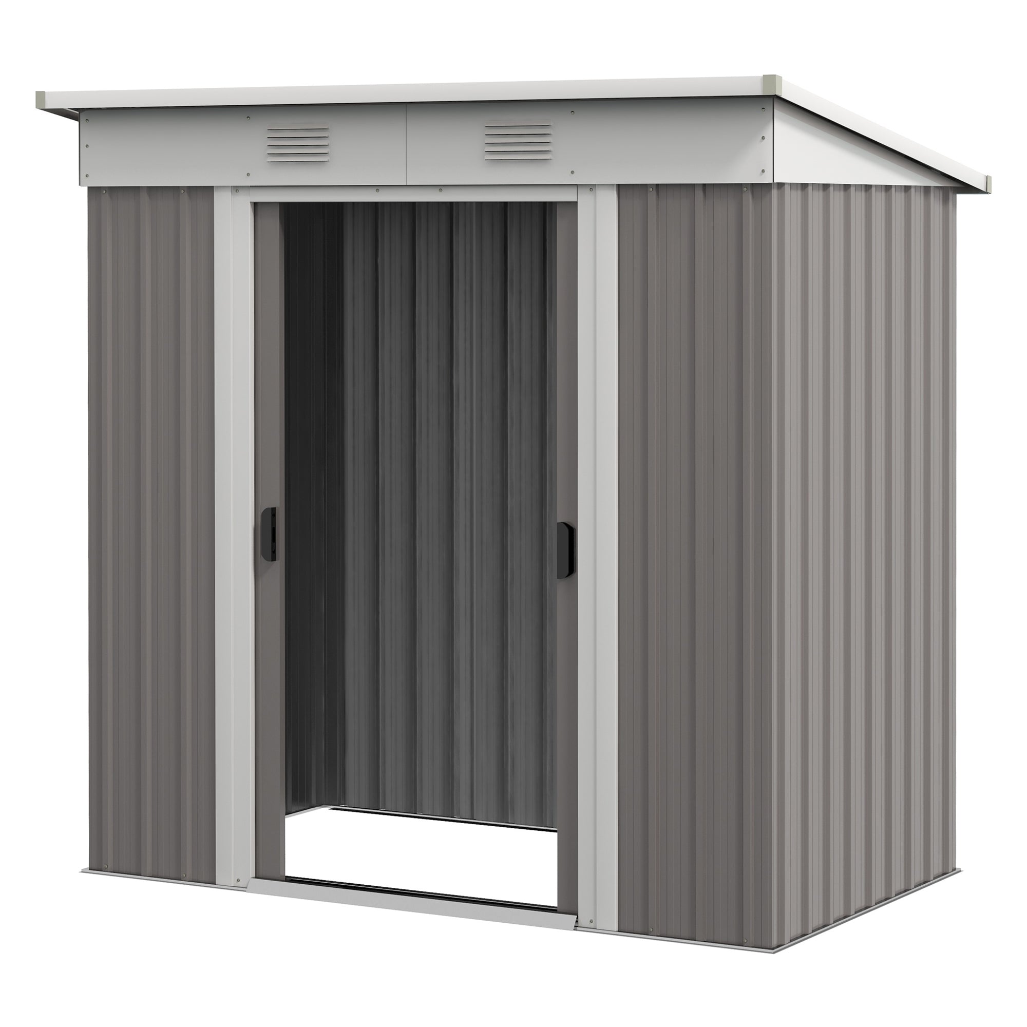 Outsunny 6' x 4' Outdoor Storage Shed, Metal Garden Tool Storage House Organizer with Lockable Sliding Doors and Vents for Backyard Patio Lawn, Light Grey