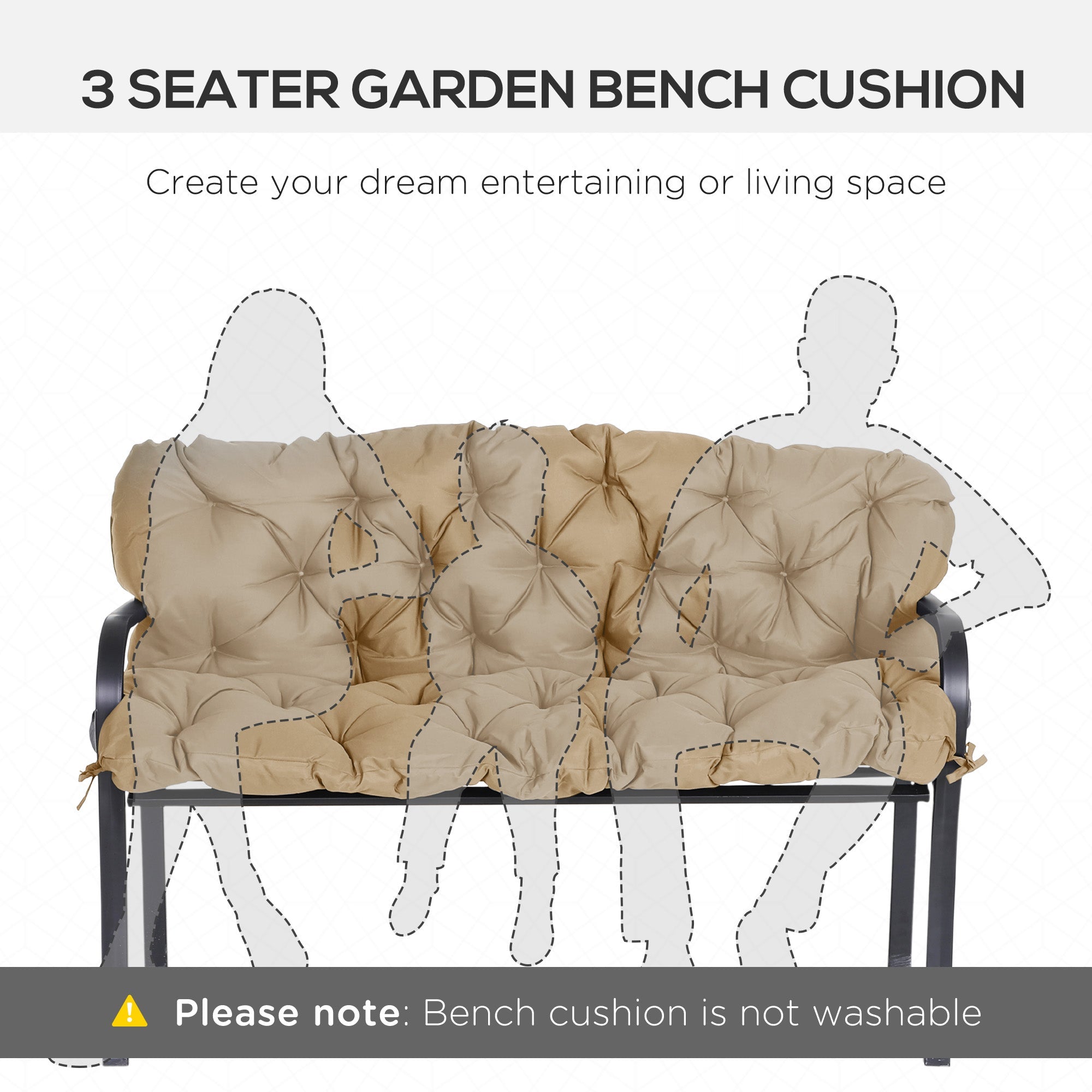 Outsunny 3 Seater Outdoor Seat Pads Bench Swing Chair Replacement Cushions Backrest for Patio Garden, Khaki