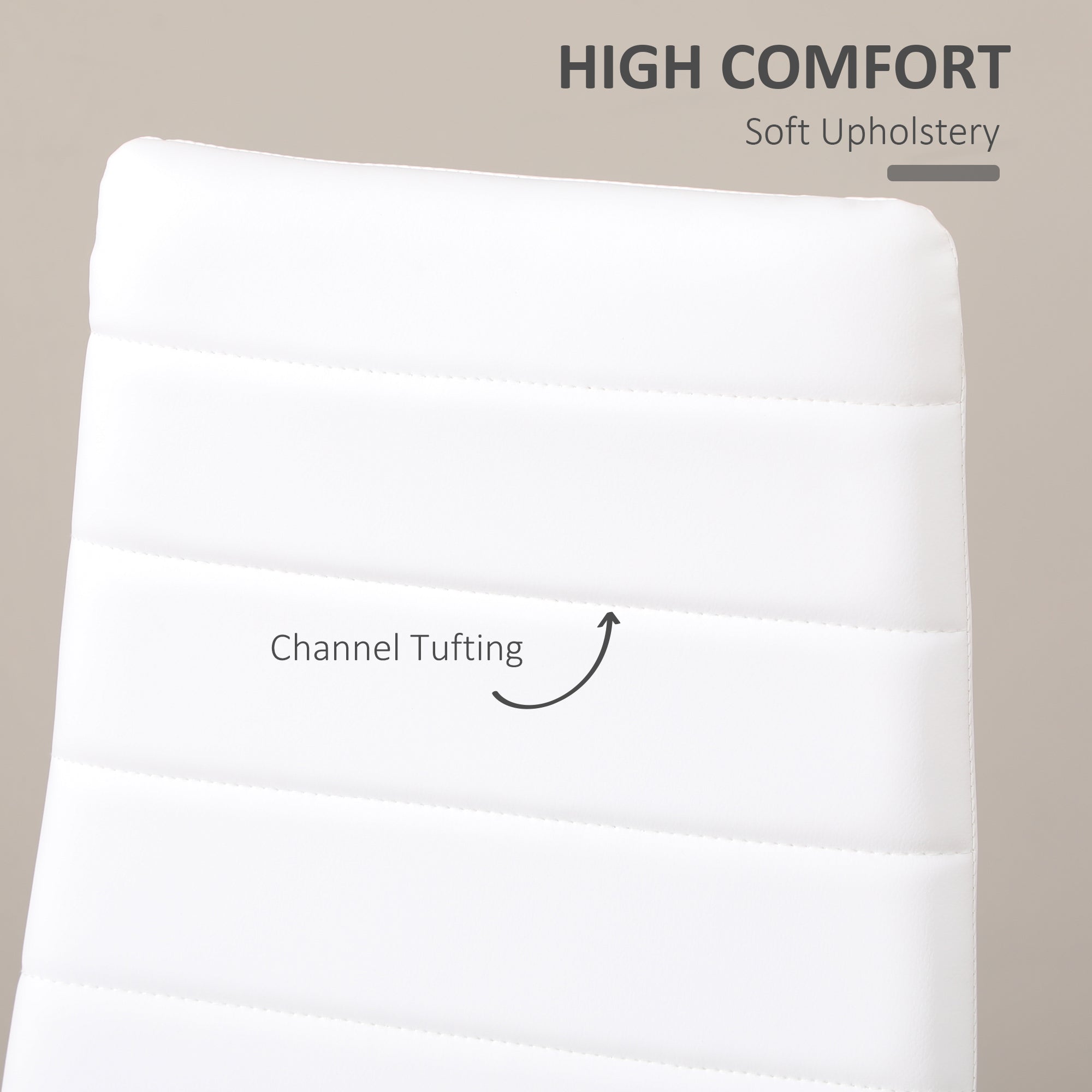 HOMCOM Set of 4 High Back Dining Chairs Upholstered Metal Legs Modern Kitchen Seating White