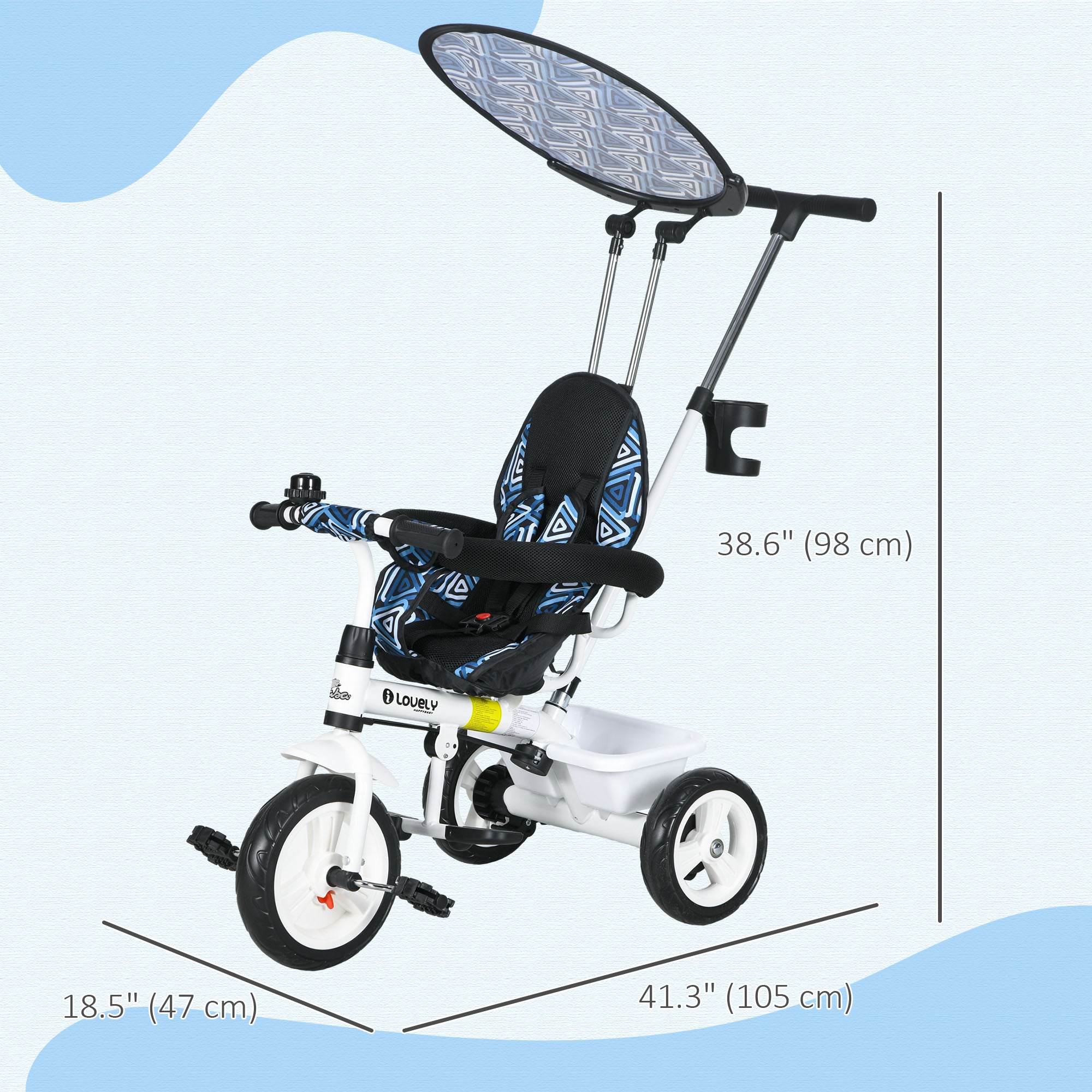 Qaba 4-in-1 Convertible Kids Tricycle with Removable Handlebar and Canopy Blue