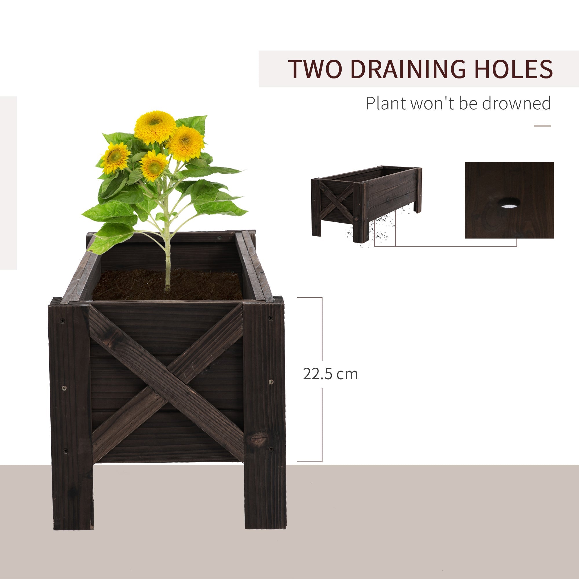 Outsunny 3.3 x 1.2 x 1.2 ft  Wooden Planter Box Garden Raised Bed Planter Grow Containers, Carbonized