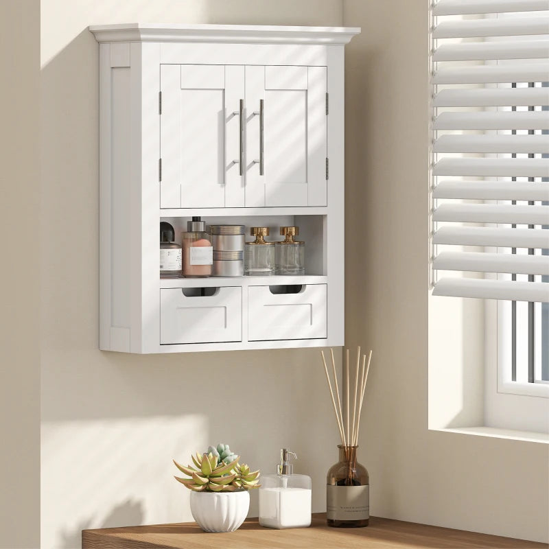 Bathroom Wall Cabinet, Medicine Cabinet, Toilet Storage Cabinet with Shelf for Living Room and Entryway, White