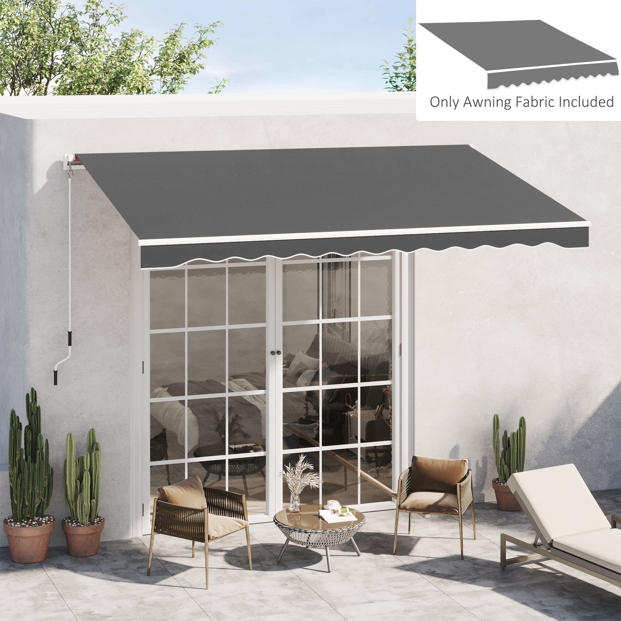 Outsunny Retractable Awning Fabric Replacement 10'x8' Outdoor Sunshade Canopy UV Protection Grey