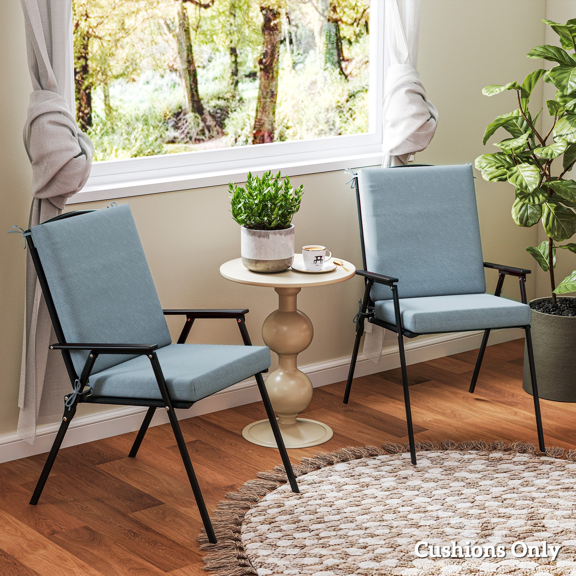 Outsunny Outdoor Cushions Set of 2 for Dining Chairs, Seat Cushions with Back, Fade-Resistant Yarn-Dyed Polyester, Light Grey