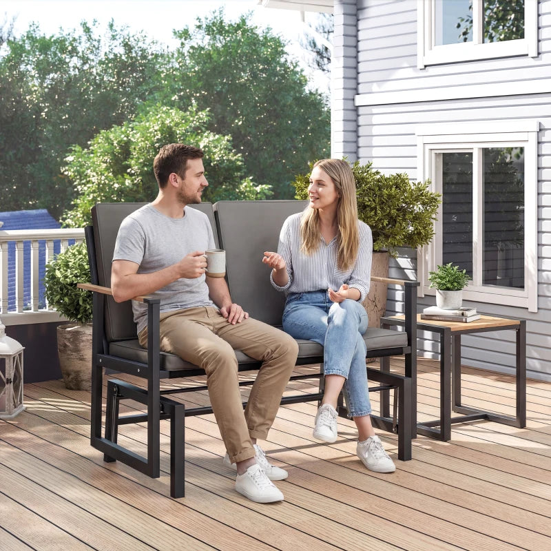 Outdoor Glider Bench for 2 Person, Patio Glider Loveseat with Thick Cushions for Garden Balcony Porch, Dark Grey