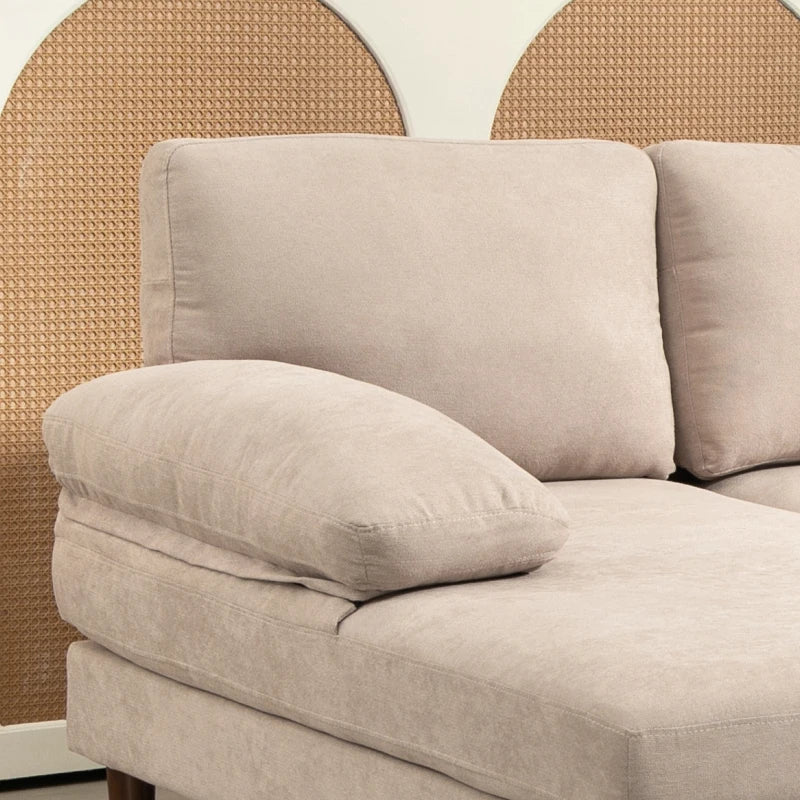 U Shape Couch with Double Chaise Lounge, Modern 4 Seater Sofa with Wooden Legs, Fabric Sofa for Living Room, Beige