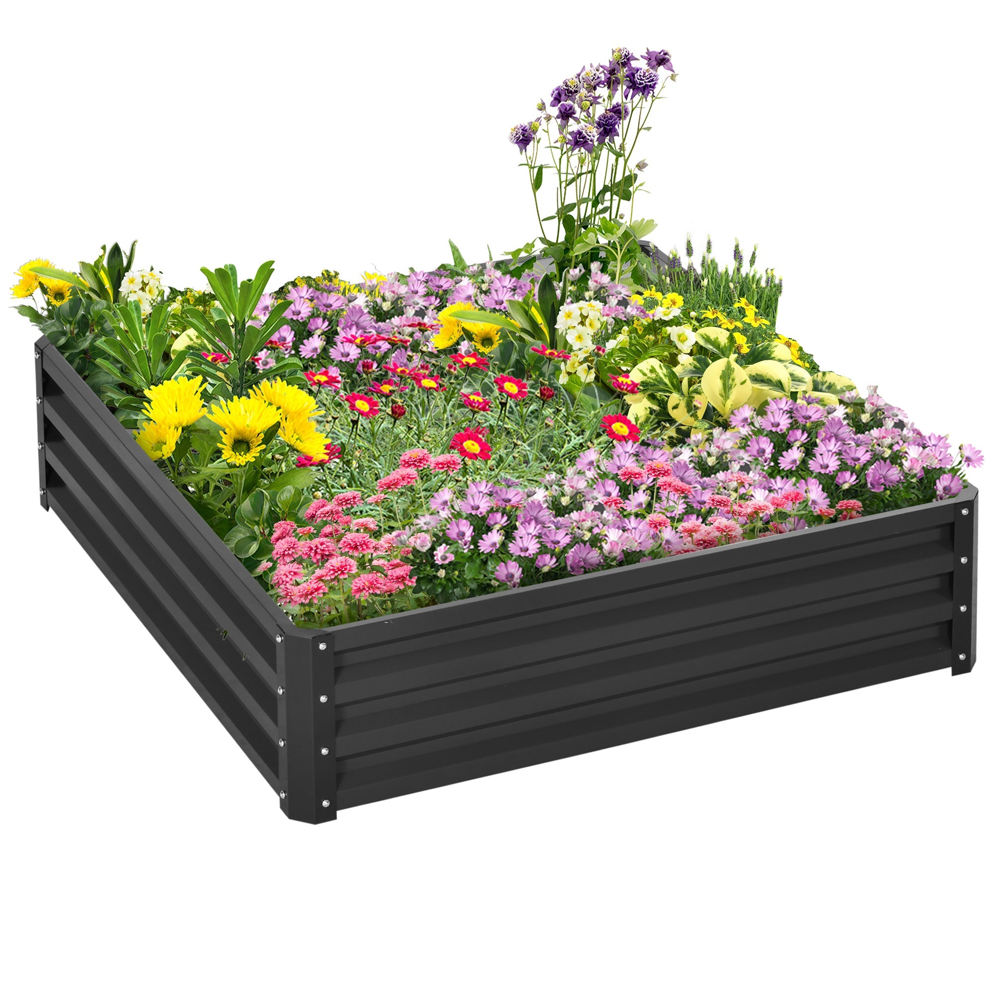 Outsunny 4' x 4' x 1' Raised Galvanized Steel Garden Bed Planter Box for Vegetables Flowers Herbs Grey