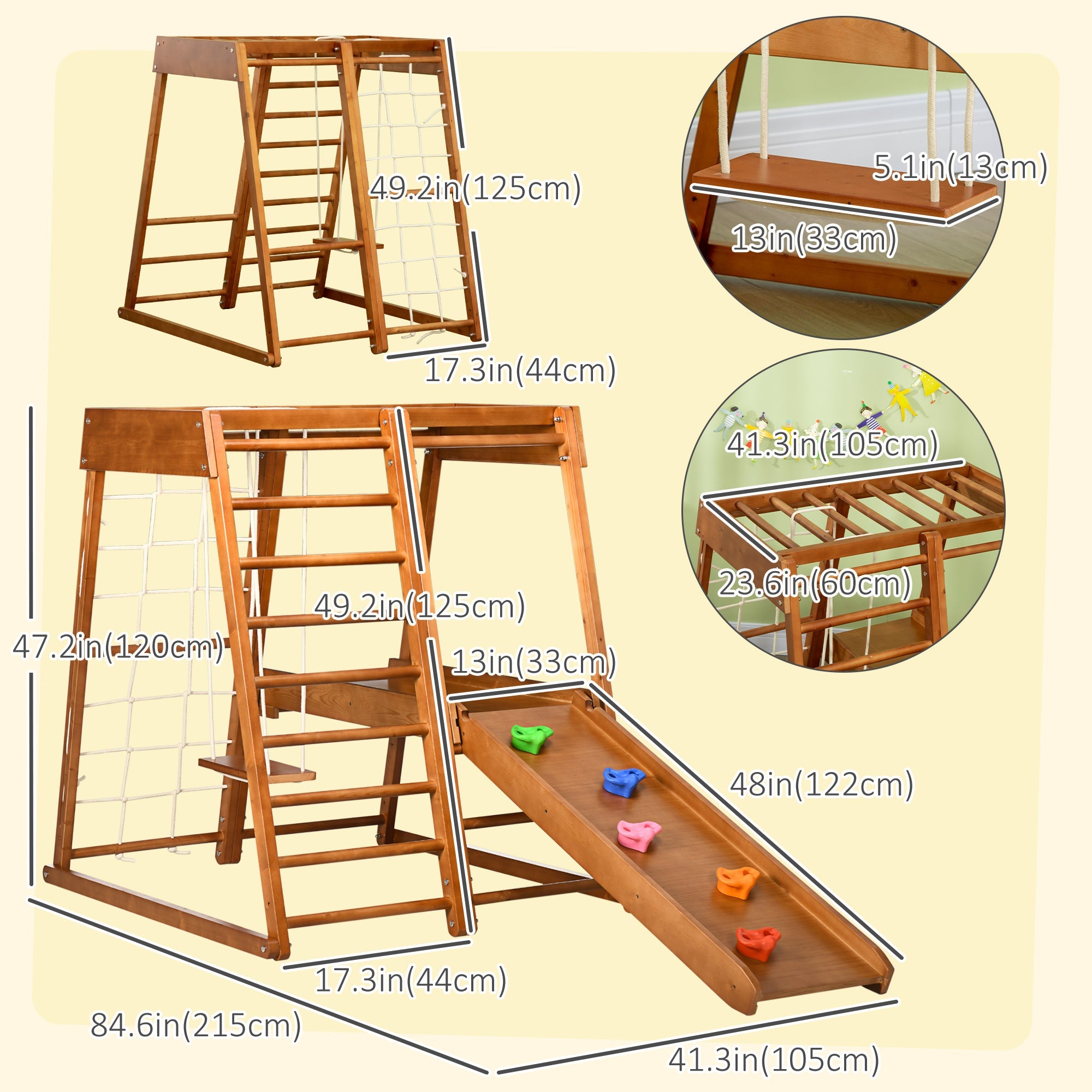 Qaba 6-in-1 Children's Jungle Gym Indoor Playground with Slide Climbing Wall Swing Monkey Bars for Kids Play Area