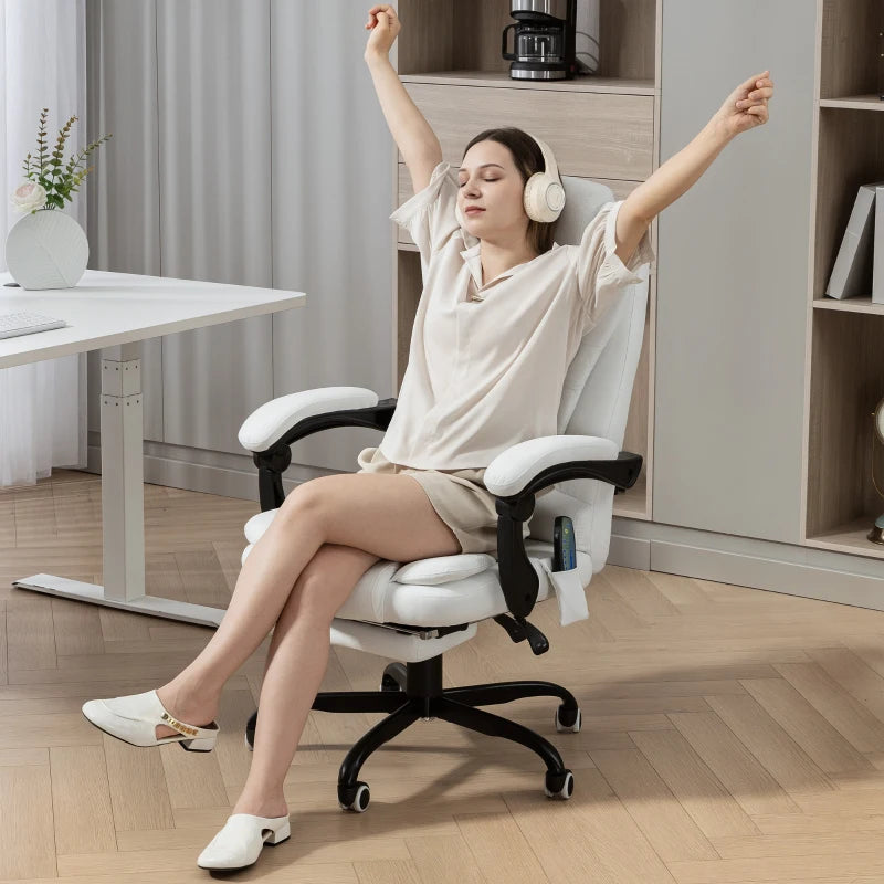 7-Point Vibrating Massage Chair, Reclining Office Chair with Footrest, Reclining Back, Adjustable Height, White