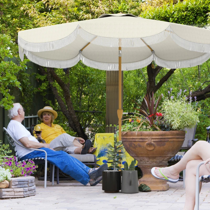 9FT Patio Umbrella Parasol, UPF 30+ Outdoor Market Umbrella with Crank, 8 Ribs, Push Button Tilt, Cream White