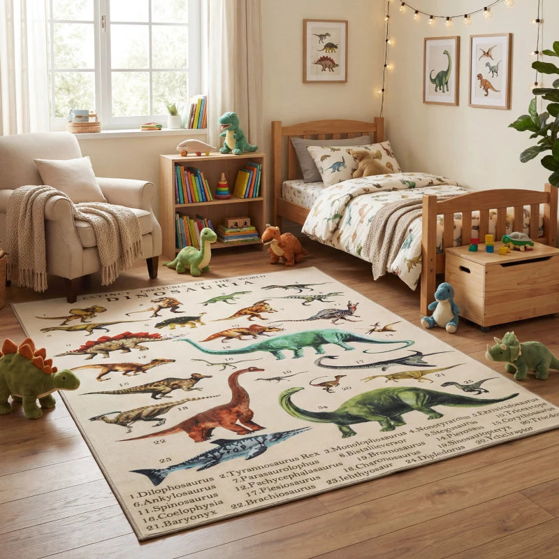 Qaba Large Play Mat 79" x 59", Crawling Mat for Toddlers, Living Room and Bedroom with Dinosaur Pattern
