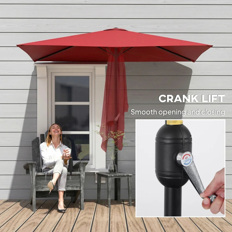 8ft Half Round Umbrella Outdoor Balcony Parasol Patio Garden Outdoor Window Sun Shade w/ 5 Ribs