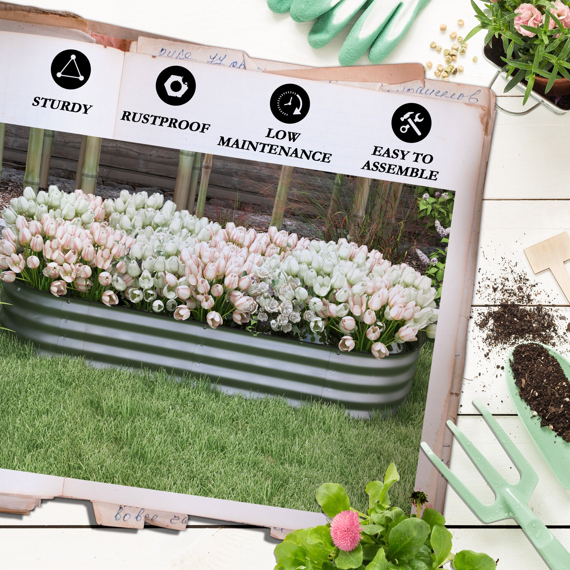 Outsunny Galvanized Raised Garden Bed Kit 4.9x2x1ft, Metal Planter Box with Safety Edging, Durable Outdoor Gardening Solution, Silver