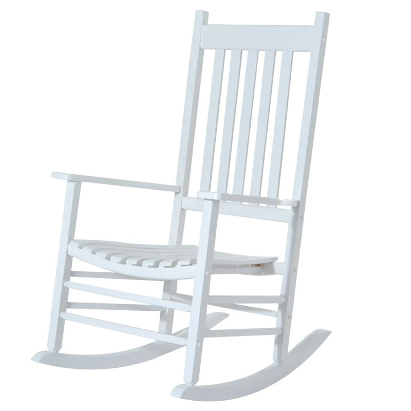 Wooden White Porch Rocking Chair Patio Rocking Single Leisure Reclining Seat Armchair