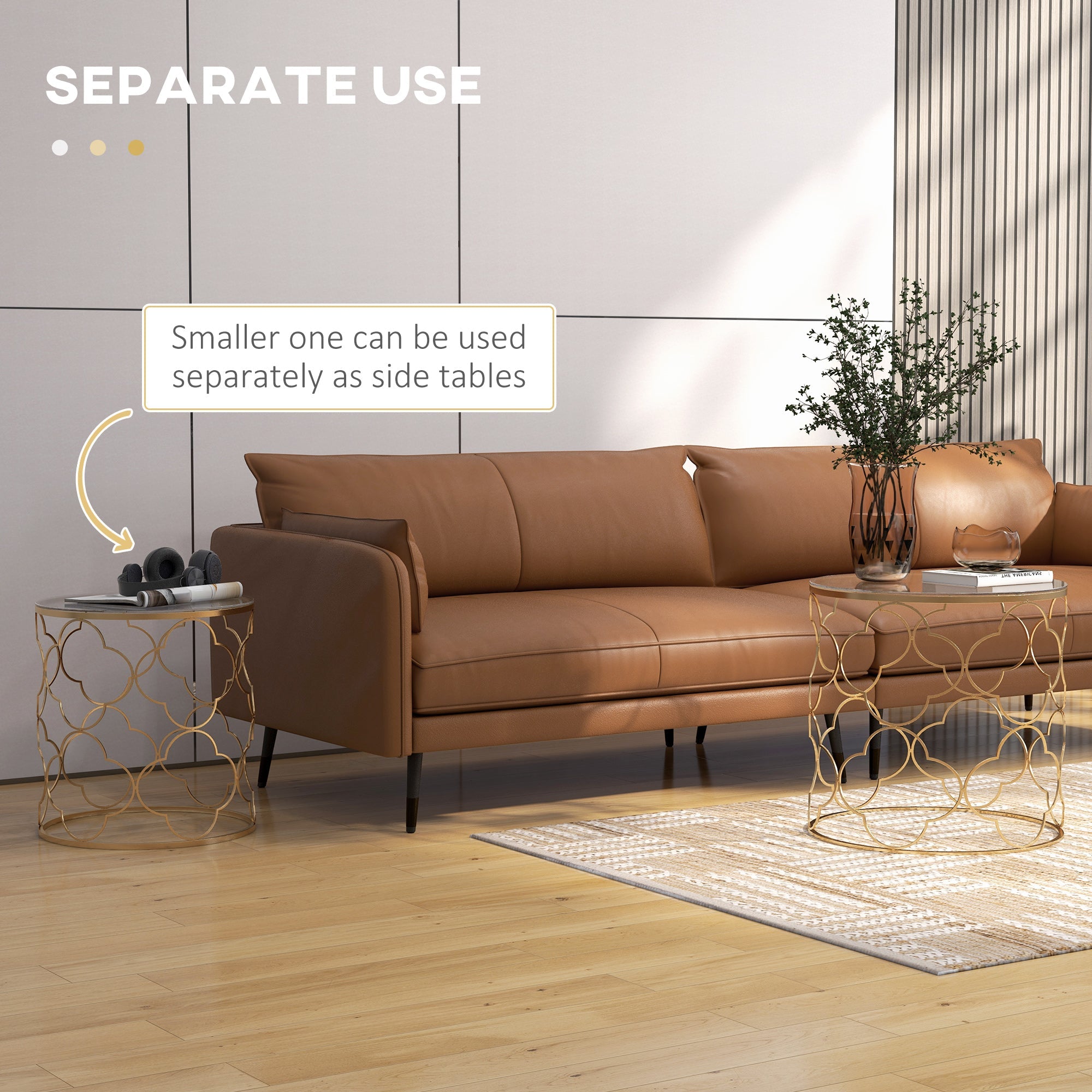 Homcom Gold Nesting End Tables: Elegant Set of 2 with Tempered Glass Top for Modern Living Room Decor