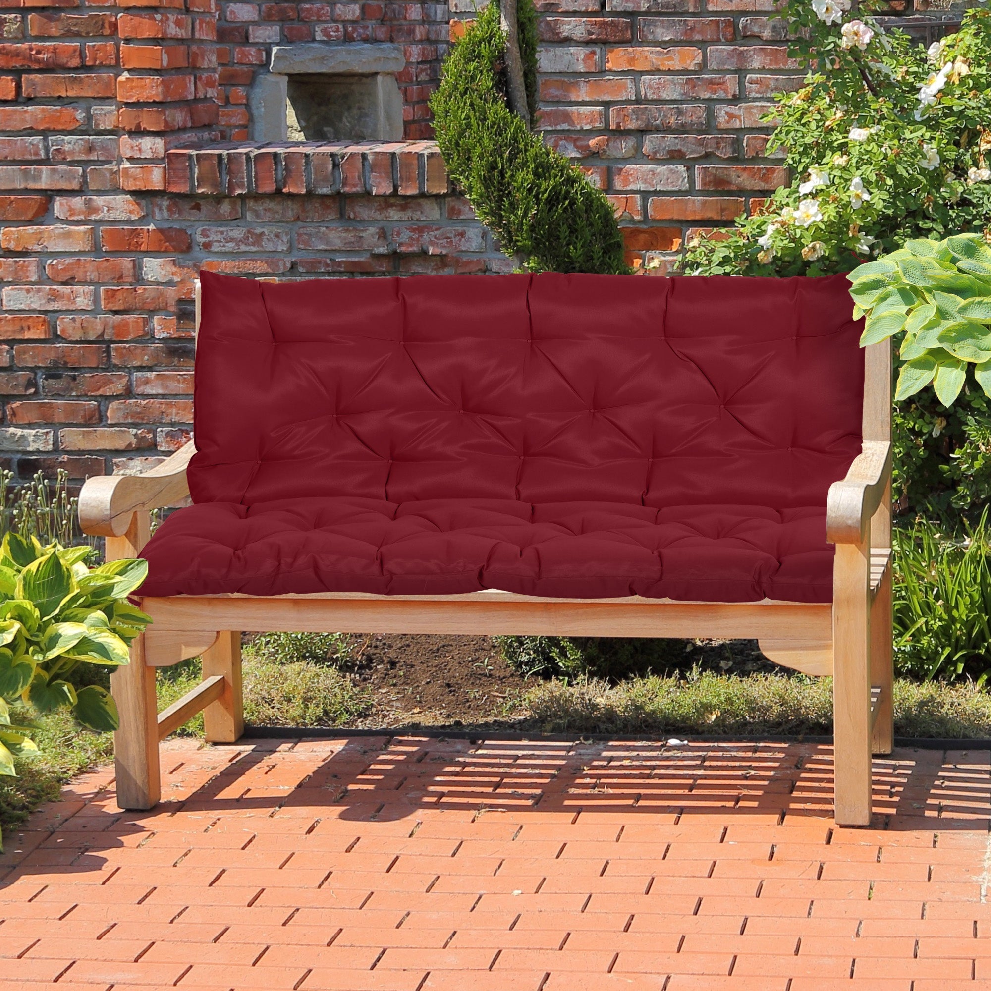 Outsunny Outdoor 2 Seater Bench Cushion 4.7 Inch Thick with Backrest Non Slip Patio Soft Pad Wine Red