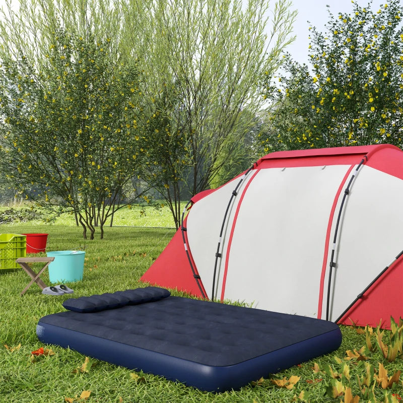 Queen Size Air Mattress Camping Air Bed with 2 Pillows and Hand Pump, Blue