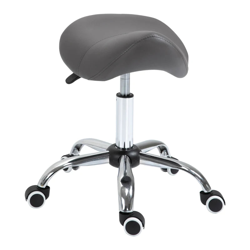 Adjustable Hydraulic Rolling Salon Stool Swivel Saddle Chair Spa Beauty Seat PU Leather, Grey
