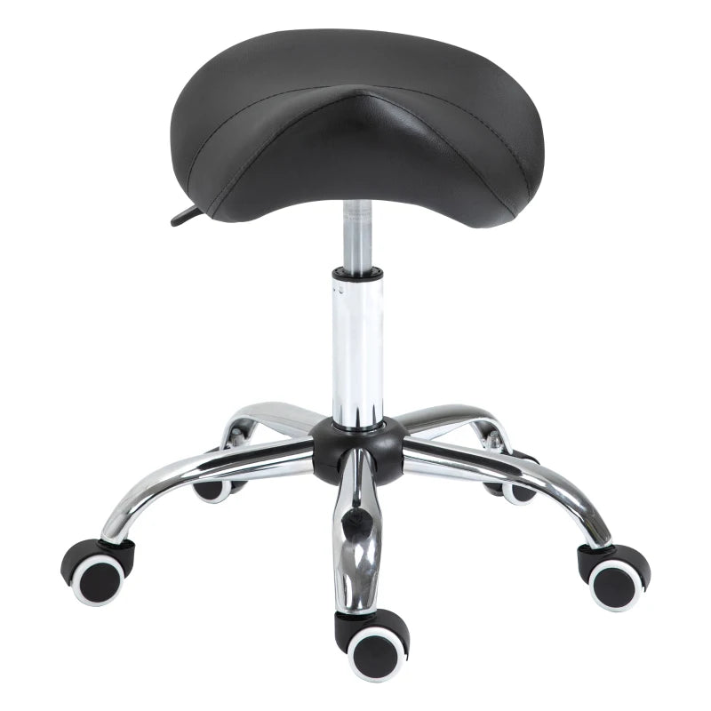 Adjustable Hydraulic Rolling Salon Stool Swivel Saddle Chair Spa Beauty Seat PU Leather, Black