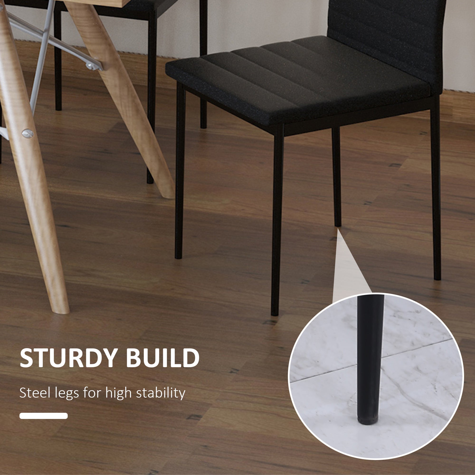 HOMCOM Set of 4 Dining Chairs High Back PU Leather Metal Legs Modern Kitchen Seating Black