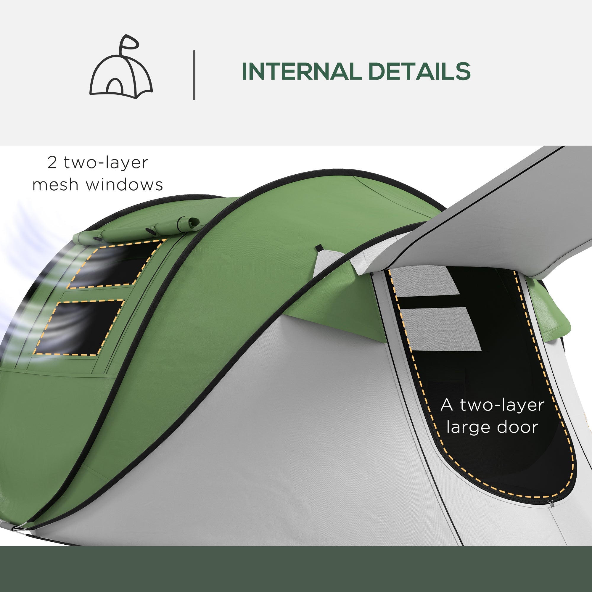 Outsunny Waterproof Pop Up Camping Tent with Porch Carry Bag for 2-3 People Hiking Outdoor Green