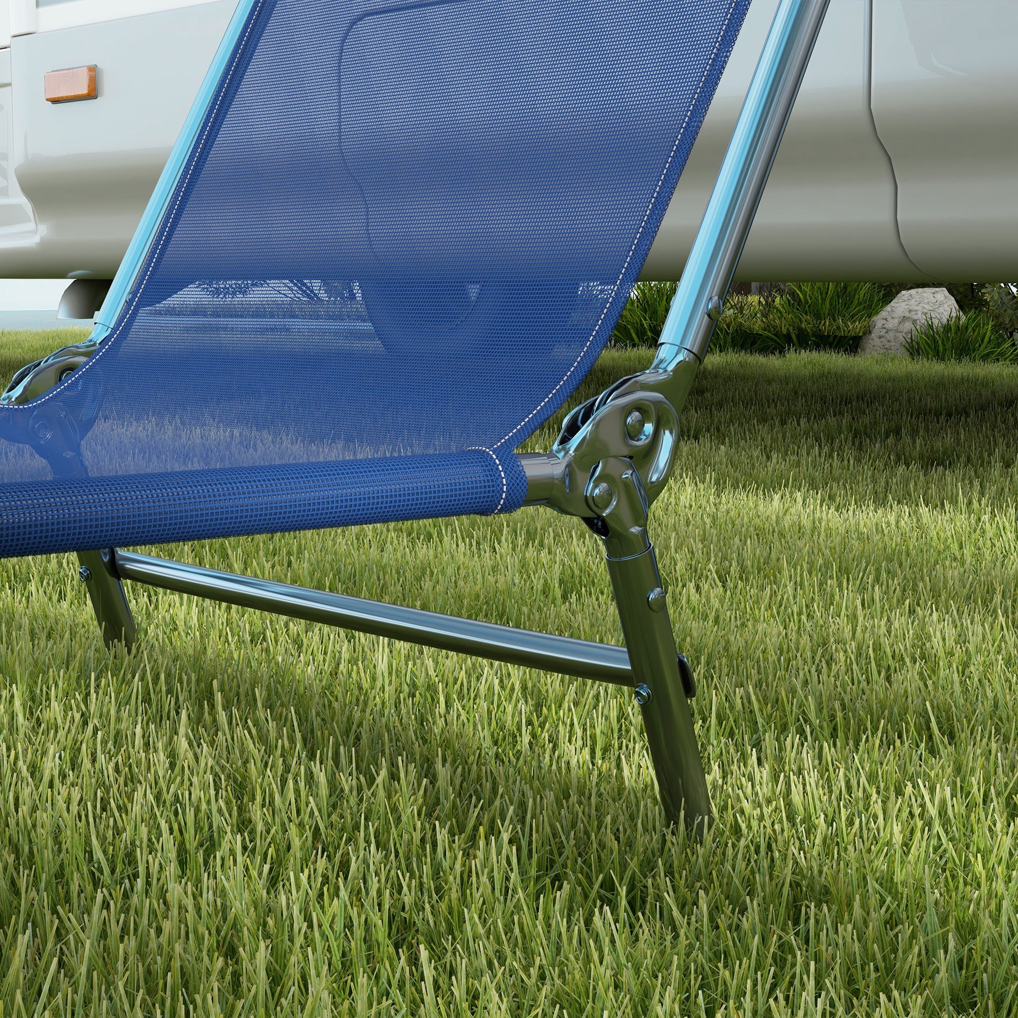 Outsunny Set of 2 Folding Chaise Lounge Chairs, Outdoor Poolside Sun Tanning Chairs w/ Pillow, Reclining Backrest, Dark Blue