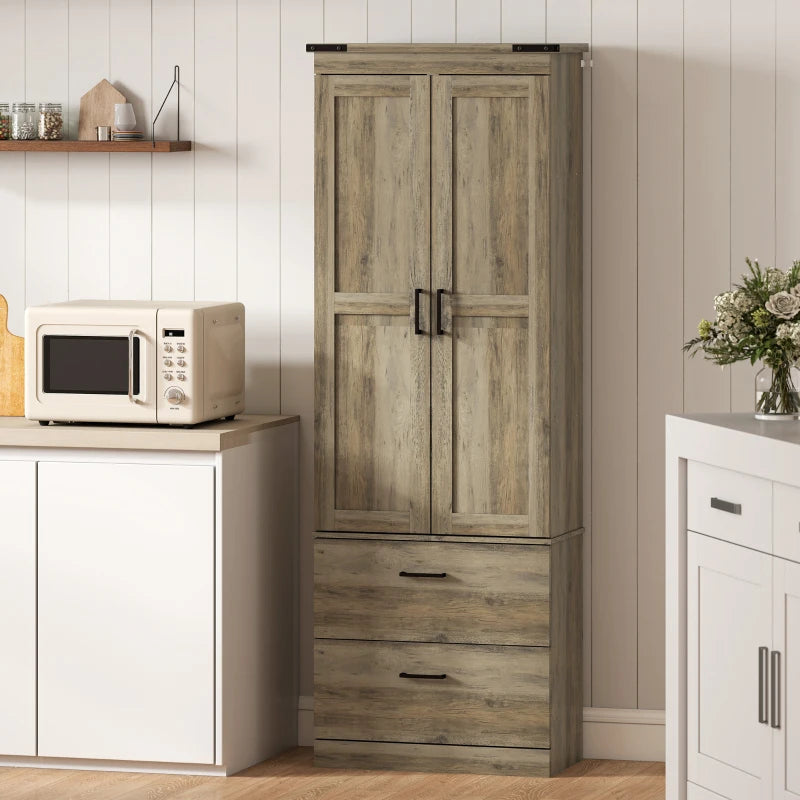 67" Tall Kitchen Pantry Storage Cabinet, Kitchen Pantry Cabinet with Doors, Drawers and Adjustable Shelves, Light Ivory