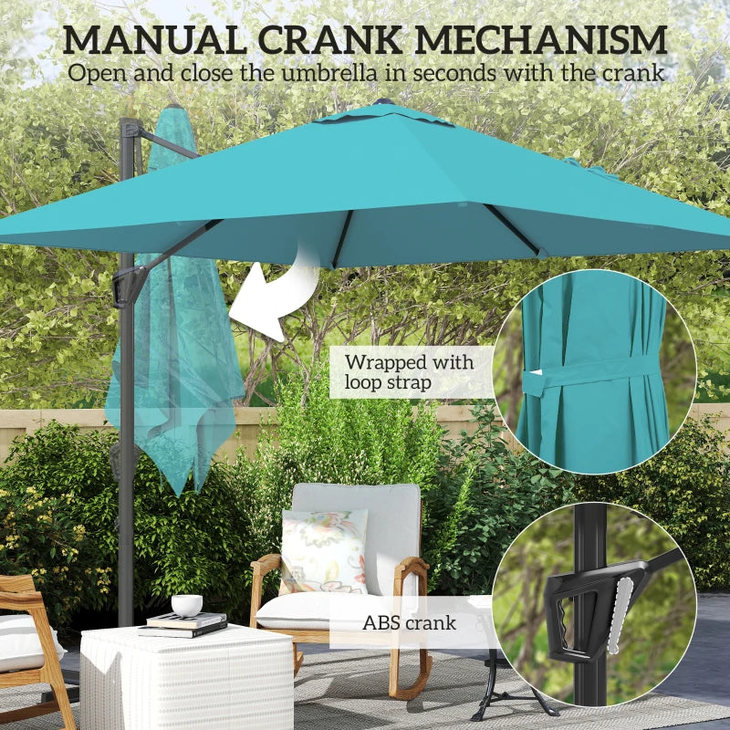 8'x8' Square Patio Hanging Offset Umbrella, Outdoor Cantilever Parasol w/ Cross Base, Blue