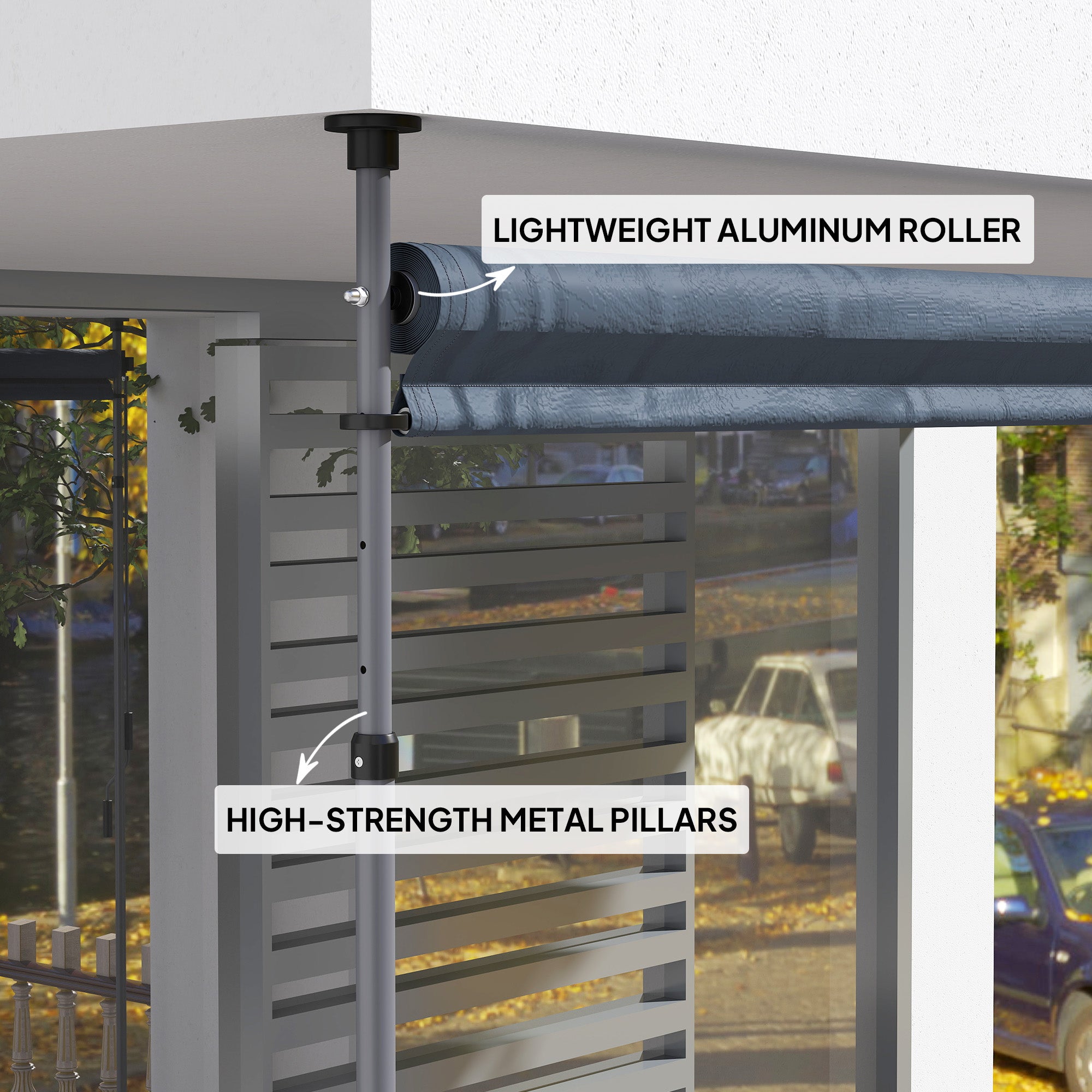 Outsunny 13' x 10' Manual Retractable Patio Awning, Outdoor Privacy Screen with UPF30+ & Water-Resistant Fabric, Dark Grey