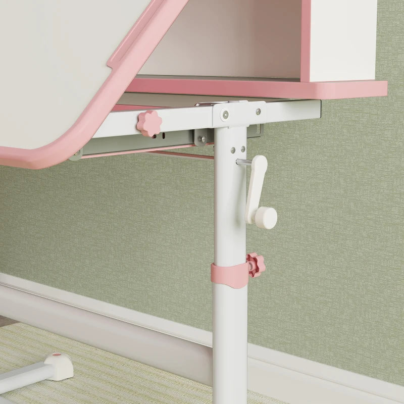 Qaba Adjustable Height Kids Desk and Chair Set, Kids Study Table and Chair with Tilt Desktop, Drawer, Reading Rack, Pink