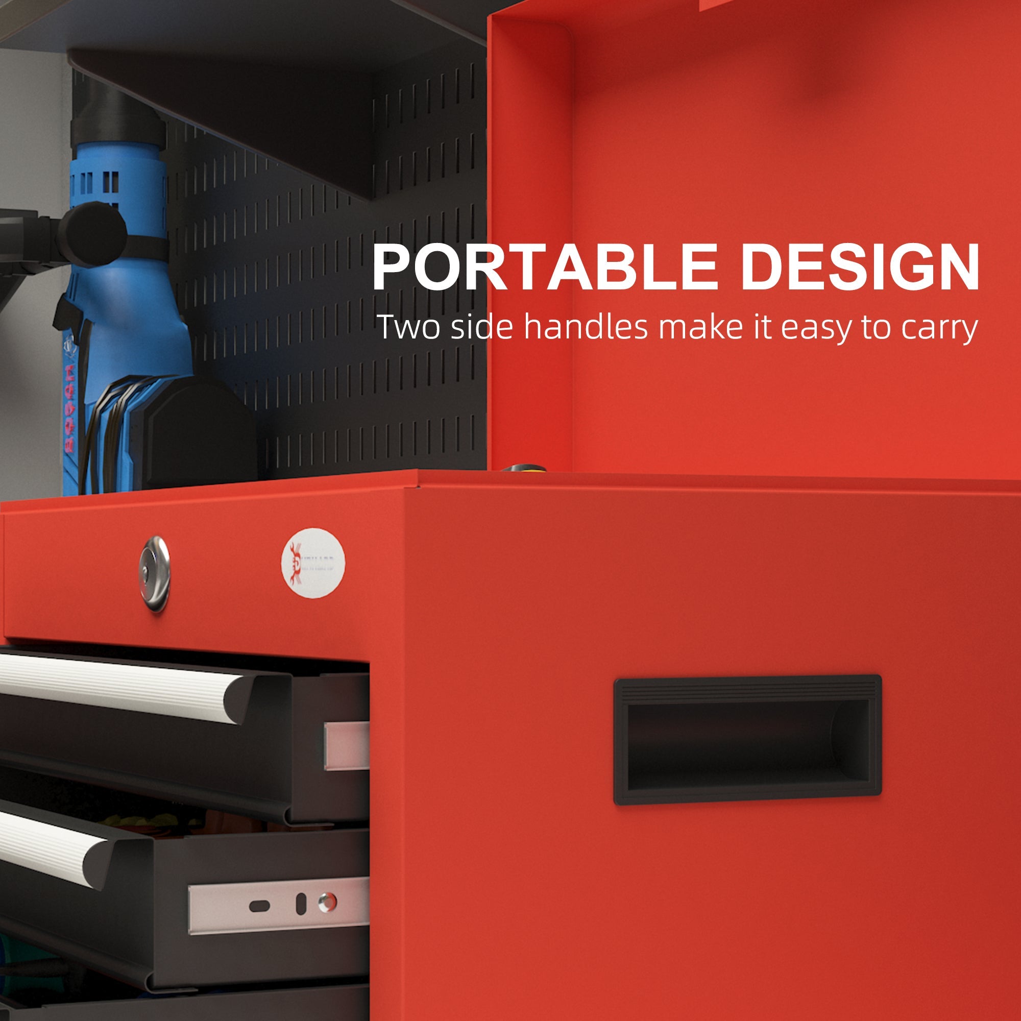 DURHAND Lockable Tool Chest Supremacy: Portable 4 Drawers Top Storage Steel Box with Latch and Keys for Garage, Red Finish