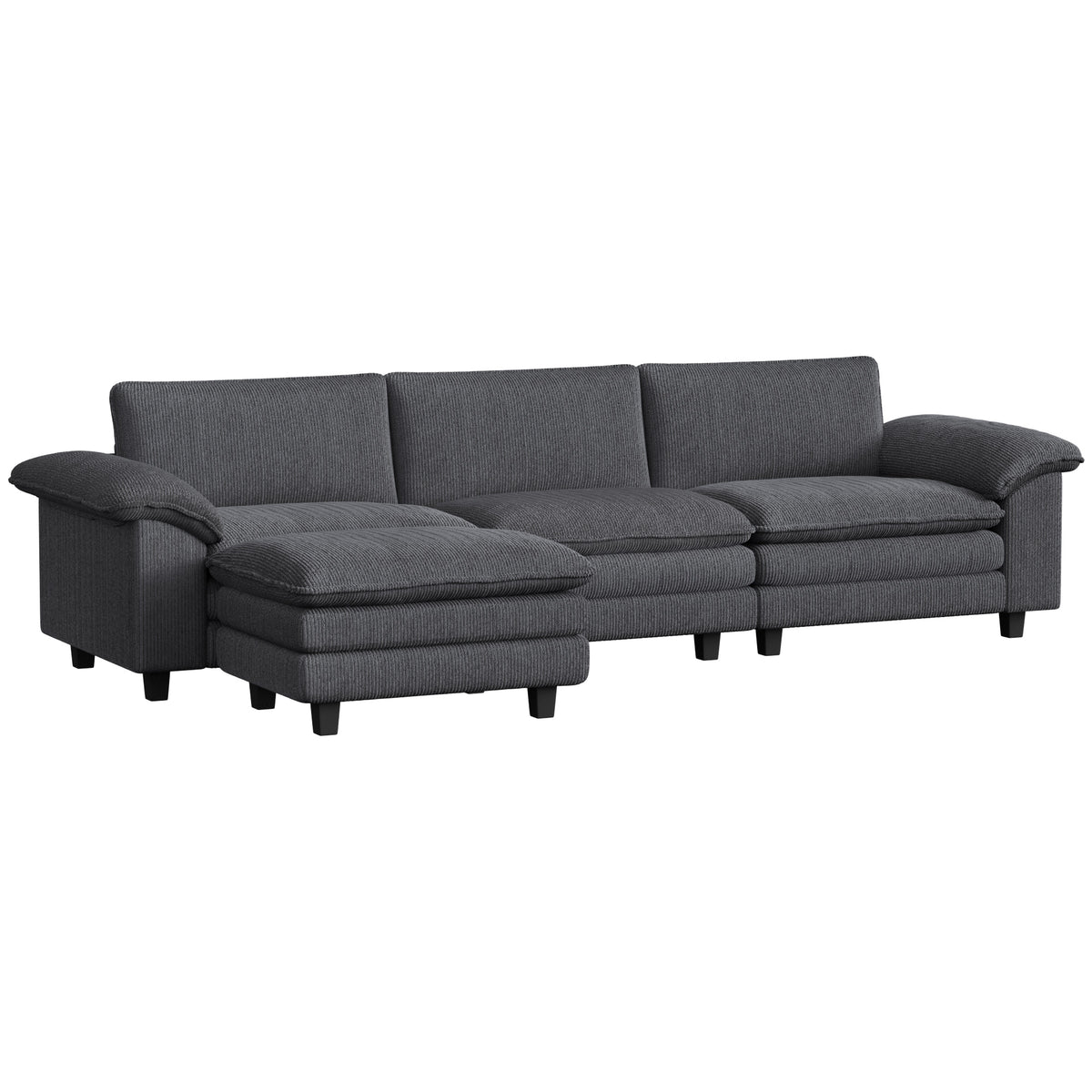 HOMCOM L-Shaped Sectional Sofa with Deep Seats, Movable Ottoman & Pillow-Top Armrests, Contemporary Corduroy Couch – Blue
