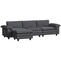 HOMCOM L-Shaped Sectional Sofa with Deep Seats, Movable Ottoman & Pillow-Top Armrests, Contemporary Corduroy Couch – Blue