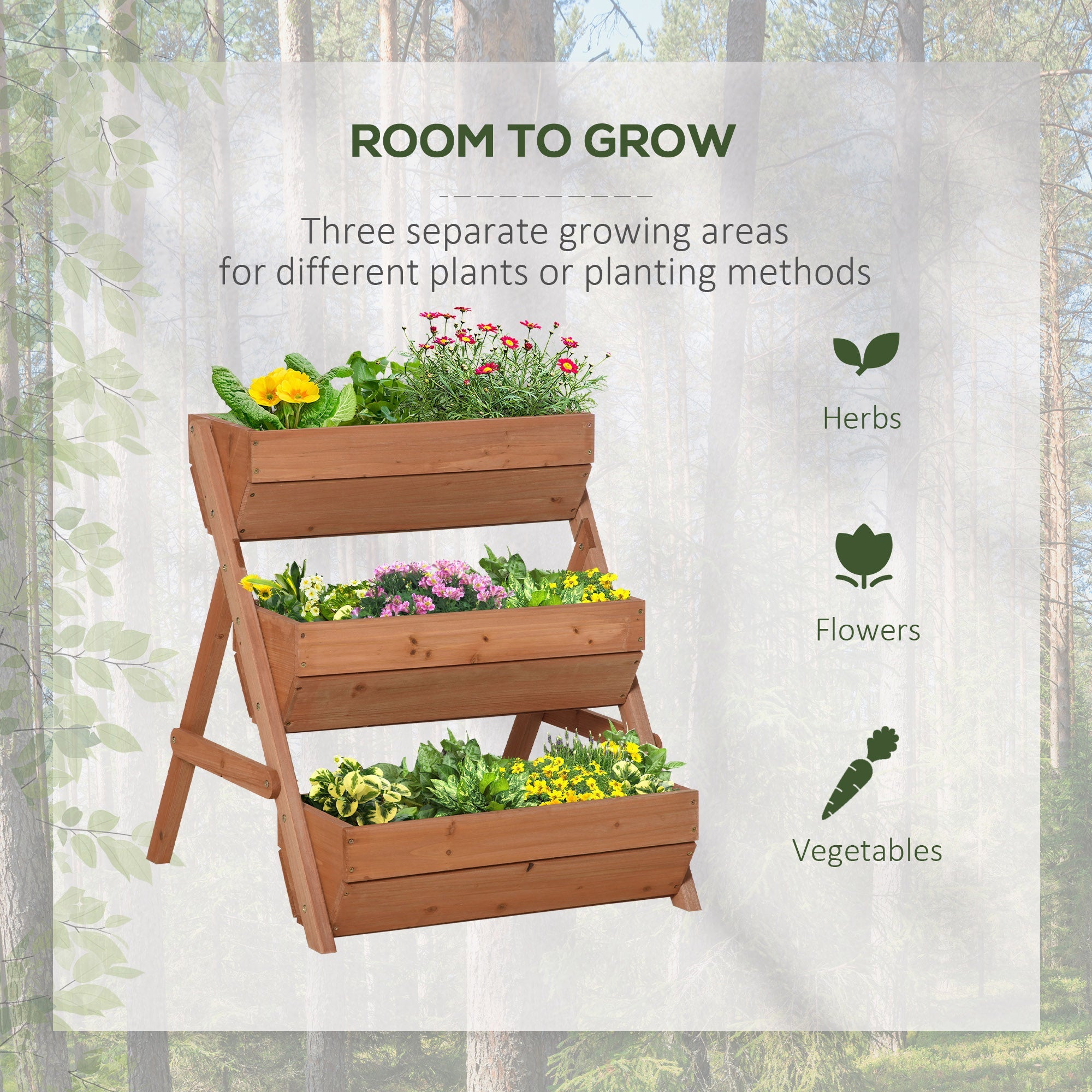 Outsunny 3 Tier Wooden Elevated Garden Bed 26"x30"x30" - Perfect for Growing Flowers, Vegetables, Herbs, Sturdy Design, Brown