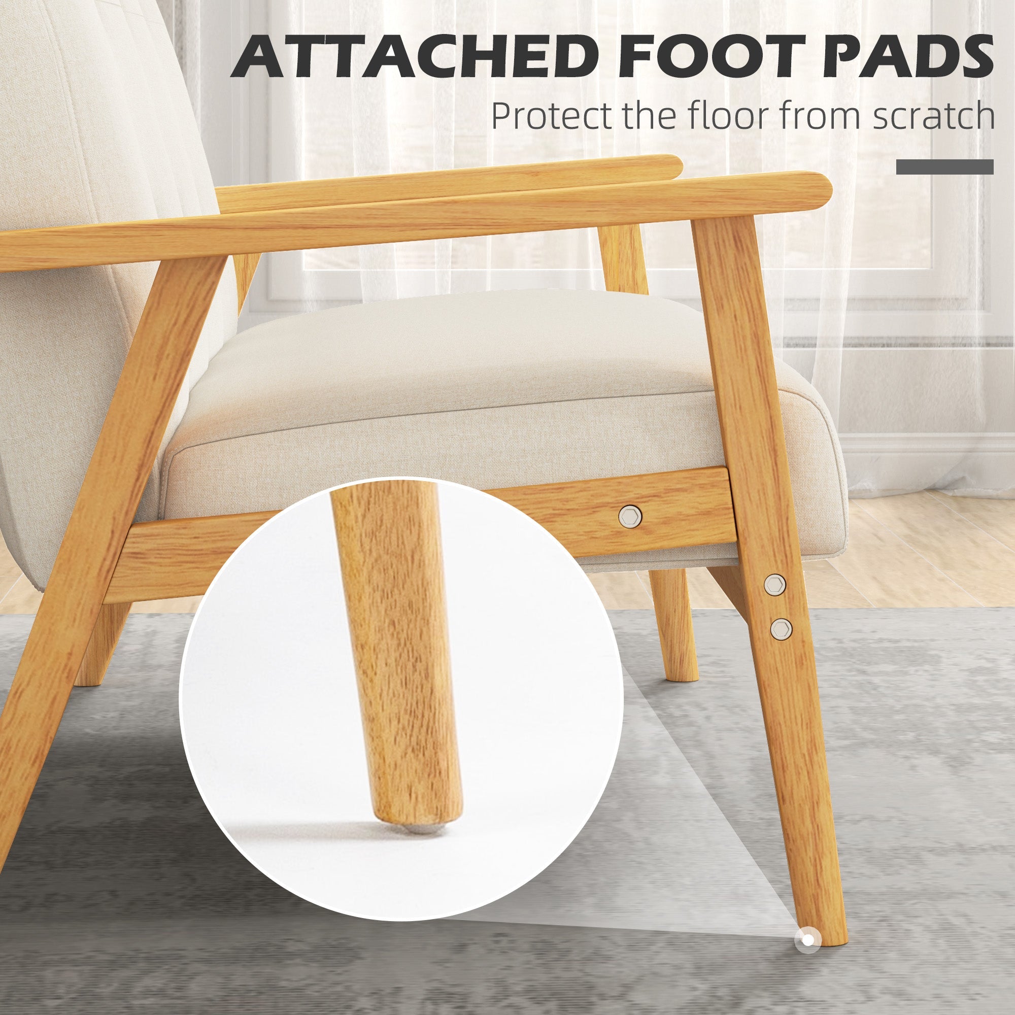 HOMCOM 45" 2 Seat Sofa, Upholstered Two Seater Couch with Rubber Wood Legs for Bedroom, Living Room, Beige