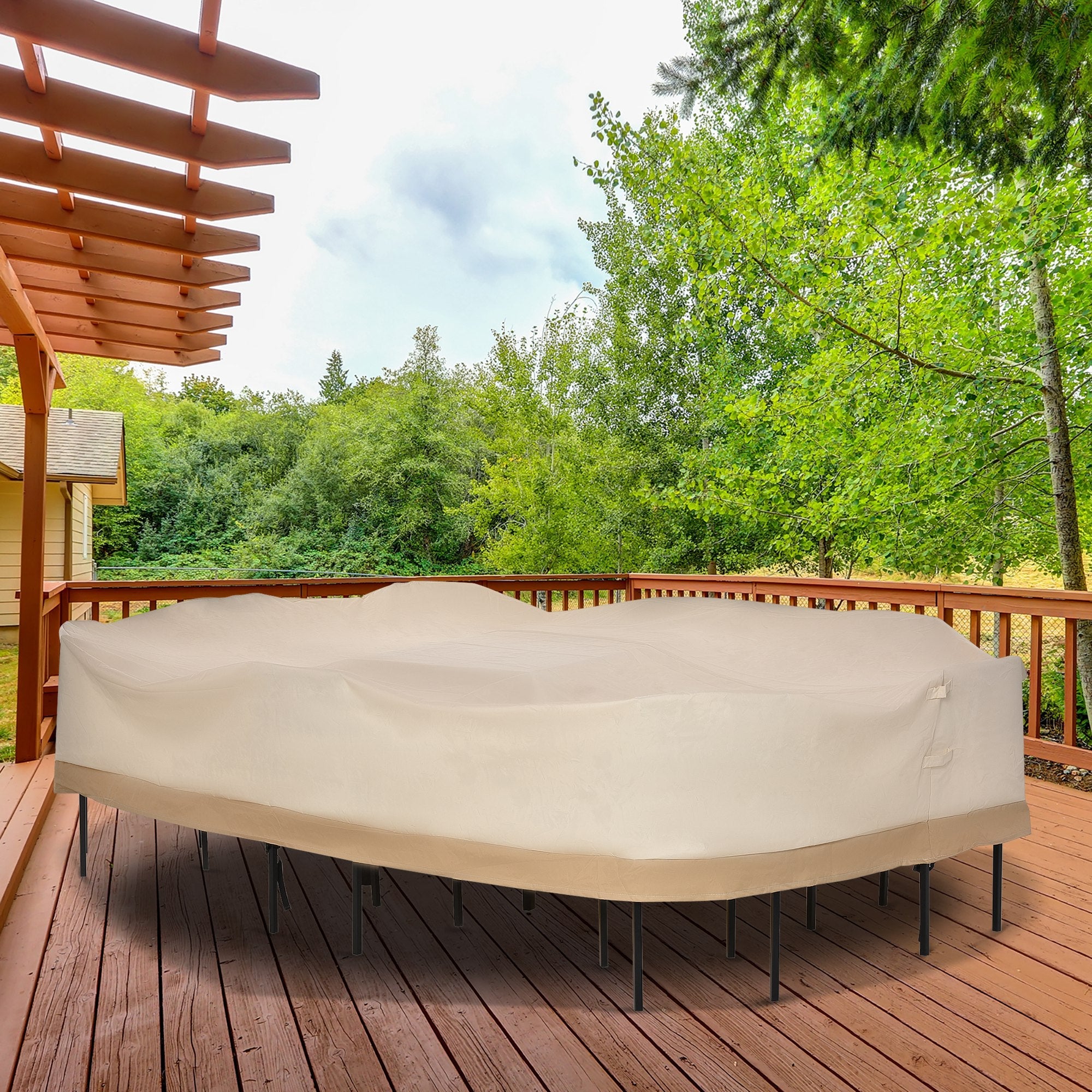 Outsunny Beige Coffee Outdoor Furniture Cover Waterproof 600D Oxford Cloth Patio Protector 129.9" Lx 83.9"W x 22.8"H