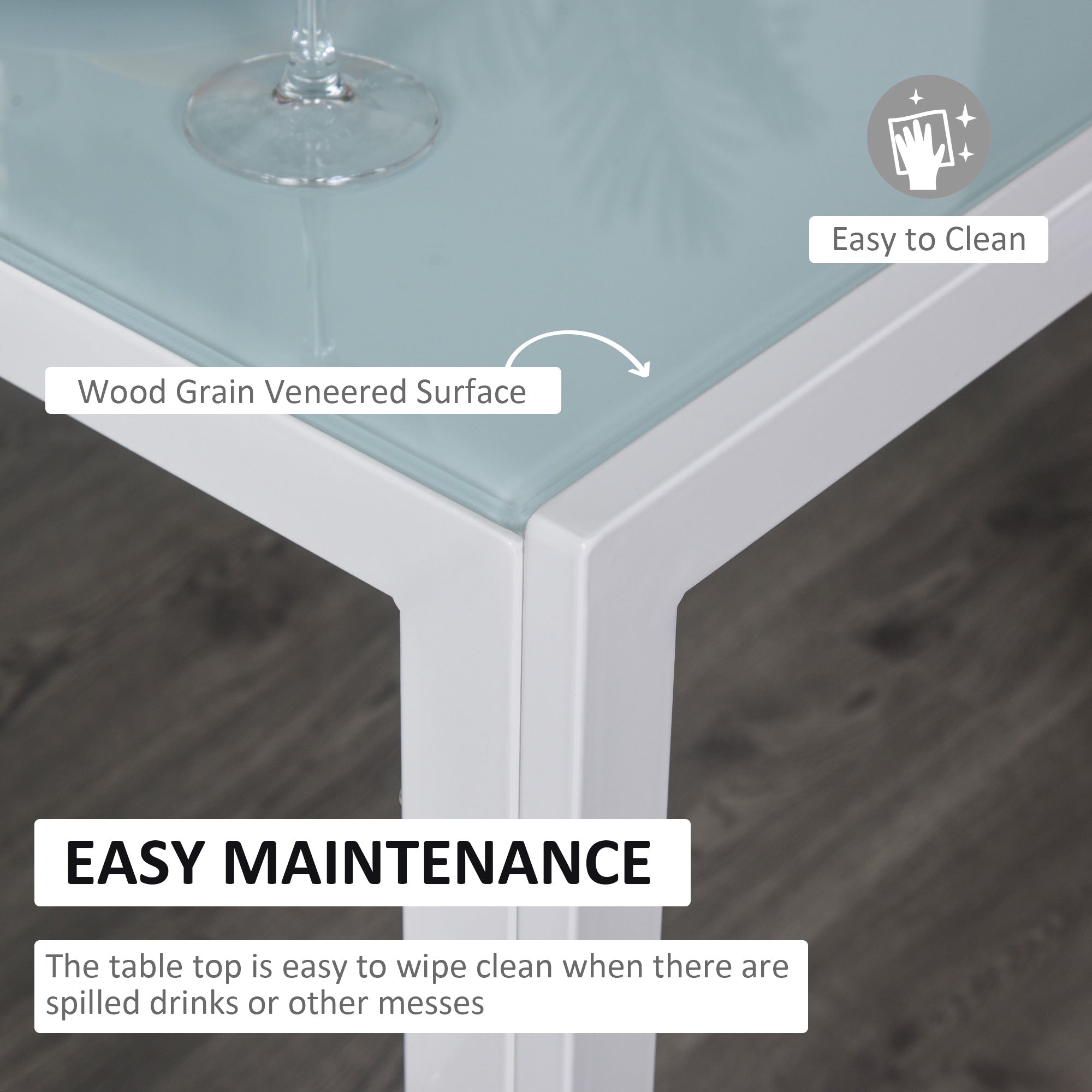 HOMCOM Dining Table Set for 4, 5-Piece Rectangular Glass Kitchen Table with Chairs with Metal Frame and Faux Leather Upholstery