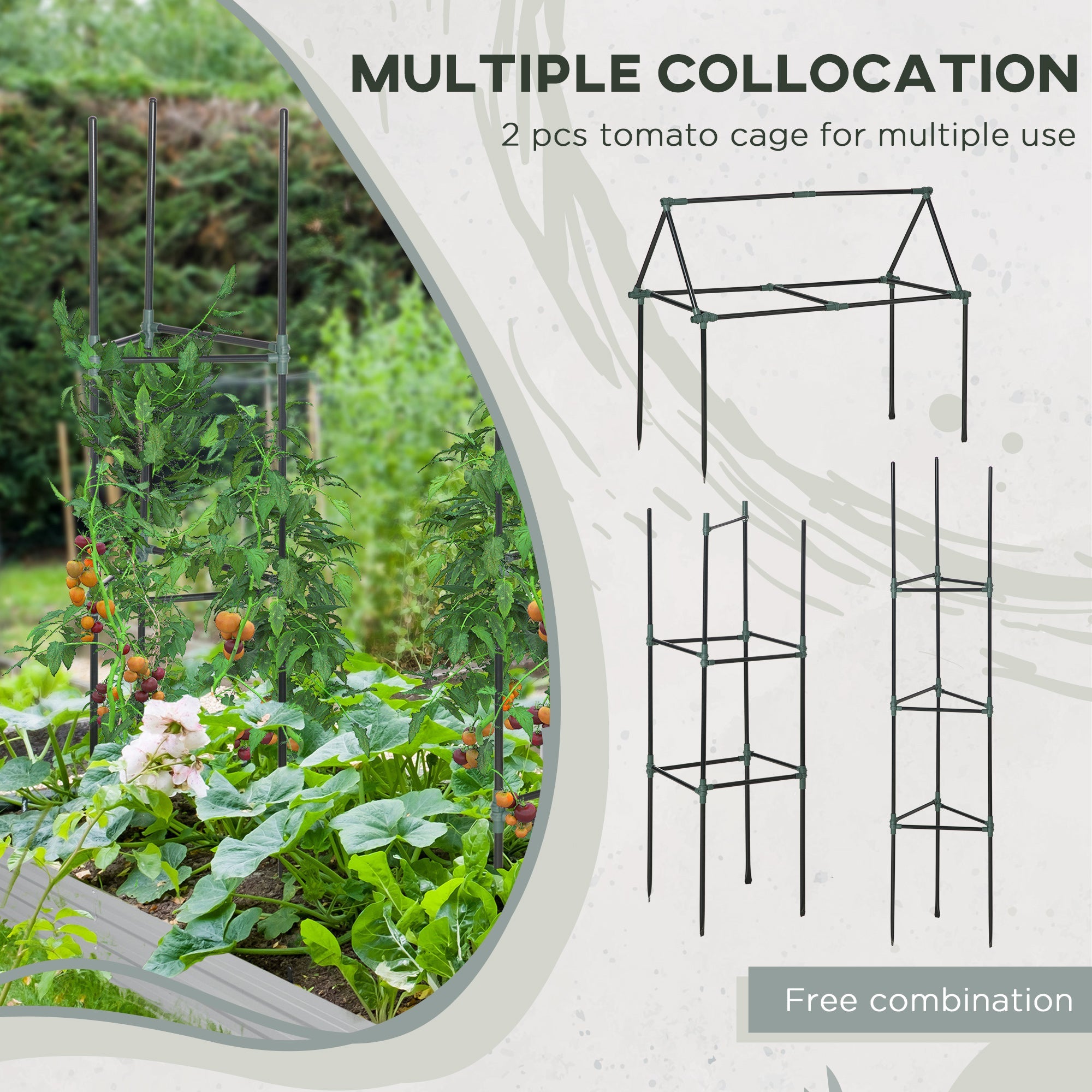 Outsunny 6' x 3' x 1' Raised Garden Bed with 2 Trellis Tomato Cages, Steel Frame Elevated Planter Box, Dark Grey