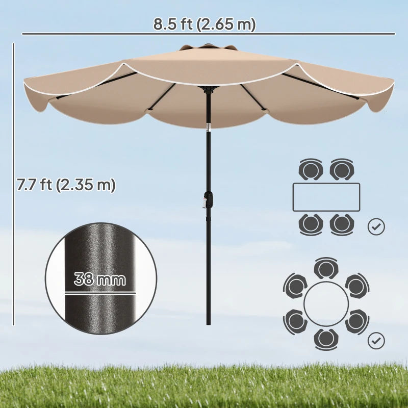 9' x 9' Round Market Umbrella with Valance, Patio Umbrella with Tilt and Crank, for Garden, Deck, Poolside, Khaki