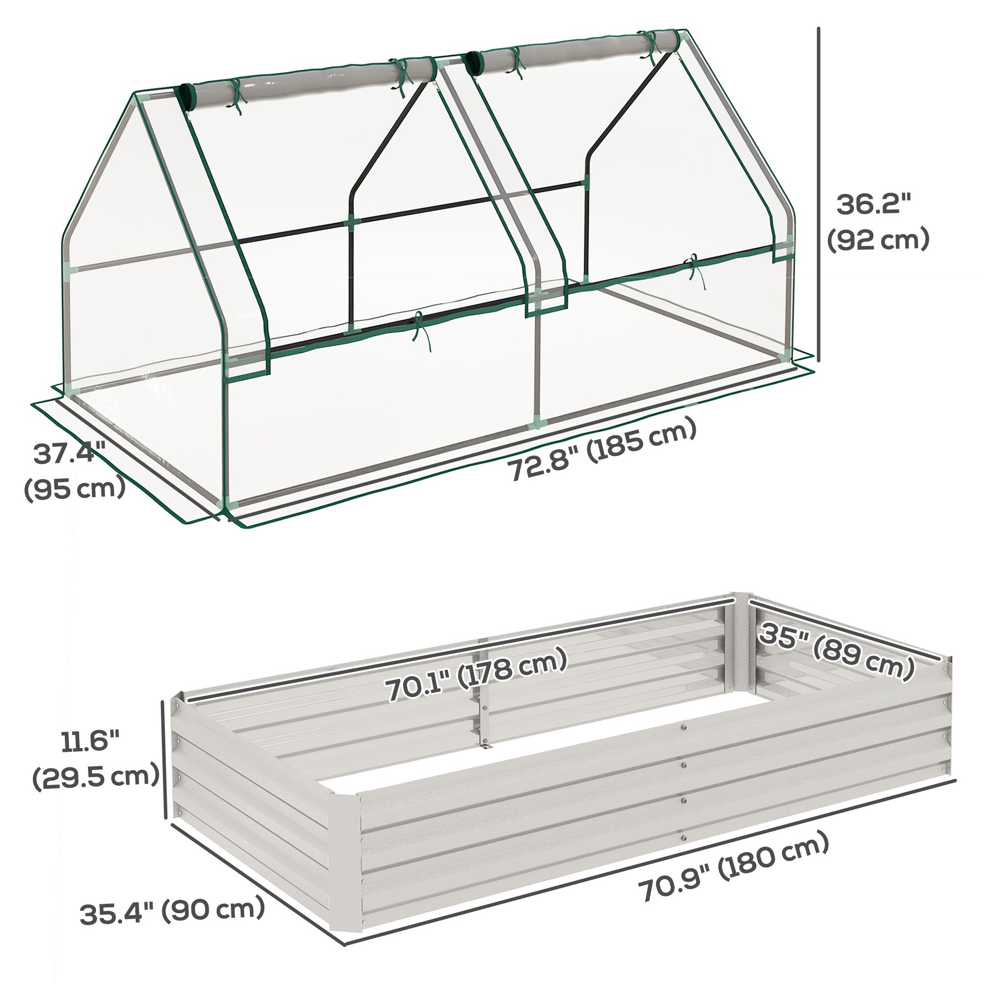 Outsunny 6' x 3' Metal Planter Box with Cover, Raised Garden Bed with Mini Greenhouse for Herbs, Vegetables, Clear and Silver