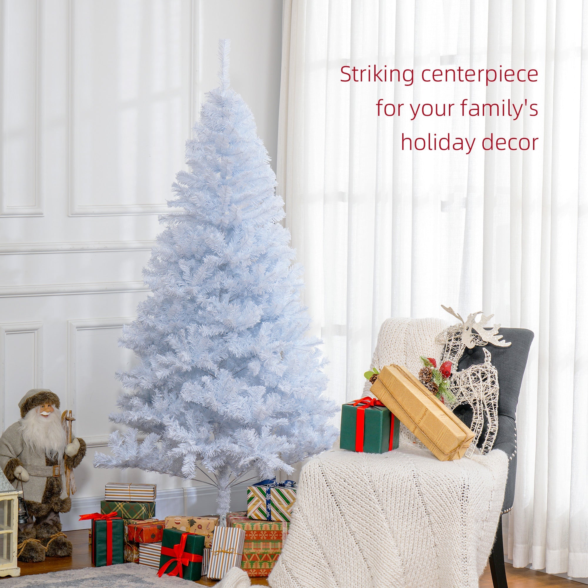 HOMCOM 6ft White Christmas Tree Artificial Christmas Tree with 928 Branch Tips and Metal Stand