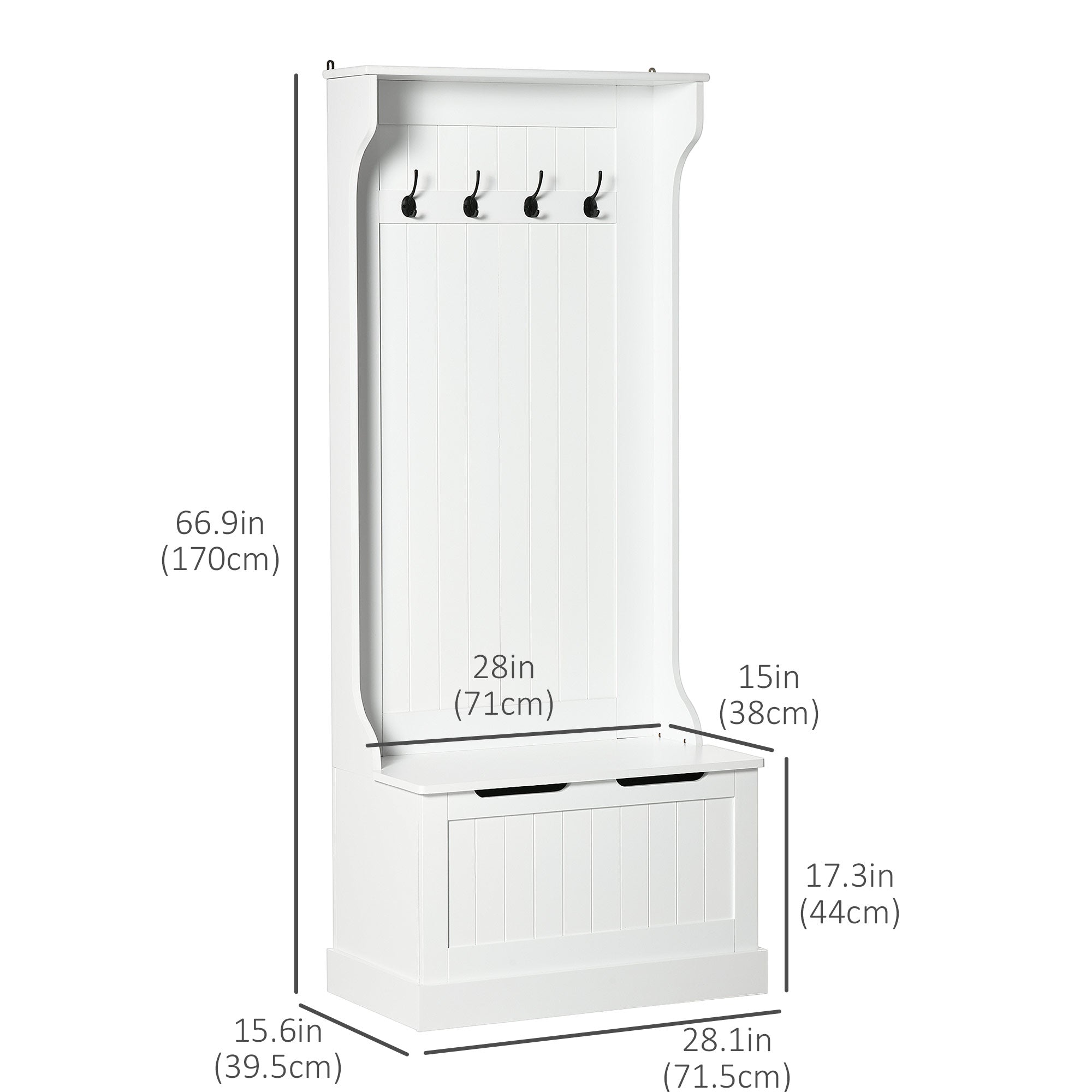 HOMCOM Hall Tree with Coat Rack Shoe Storage Bench Seat 4 Hooks for Hallway Living Room