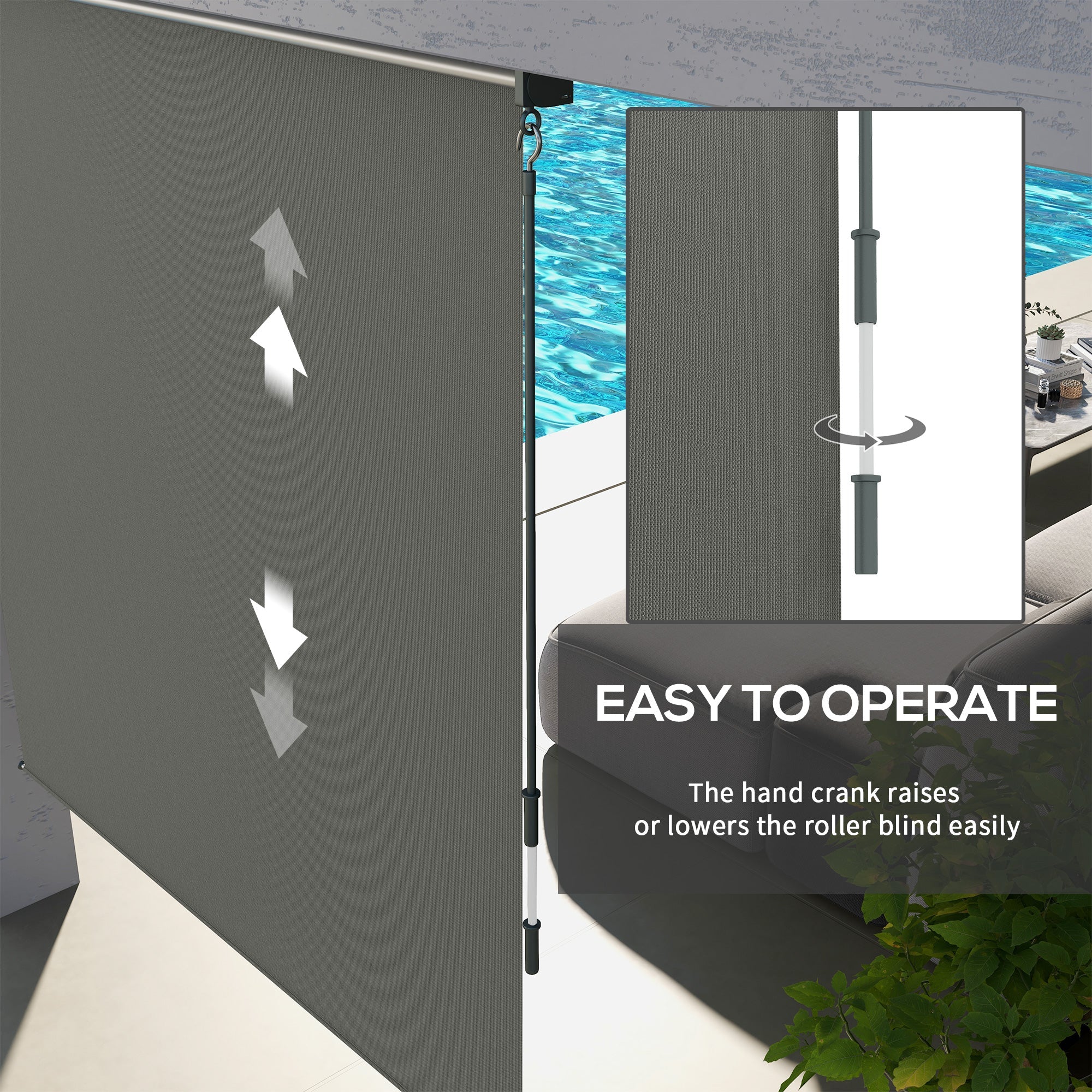 Outsunny 6' x 6' Patio Door Blinds, Outdoor Roller Shades, Cordless Roll Up Shade for Porch Gazebo, Dark Grey