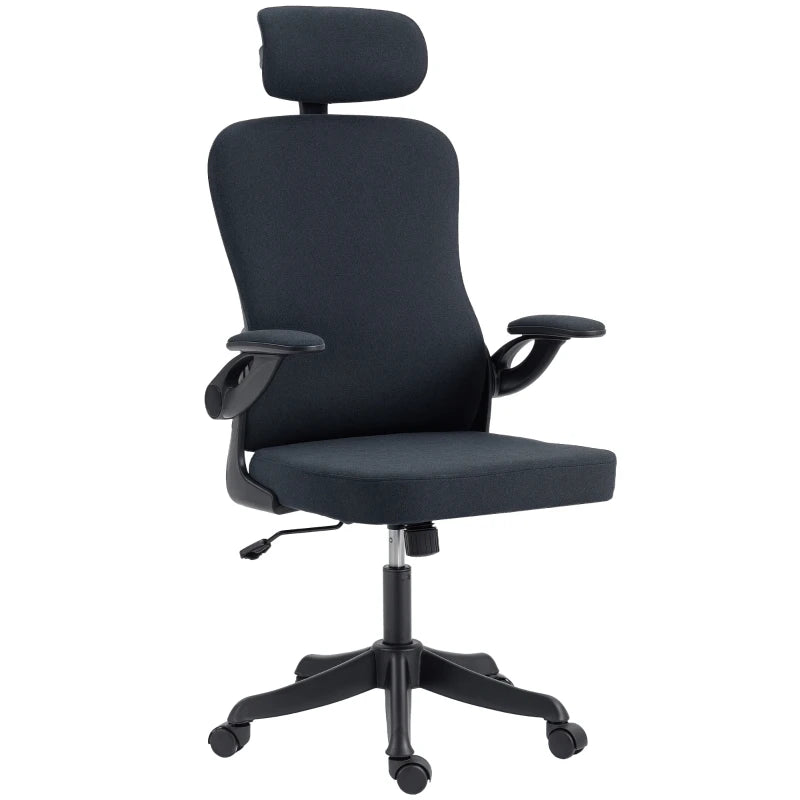 Ergonomic Office Chair, Swivel Desk Chair with Lumbar Support and Adjustable Height, Flip-up Armrests, Wheels, Grey