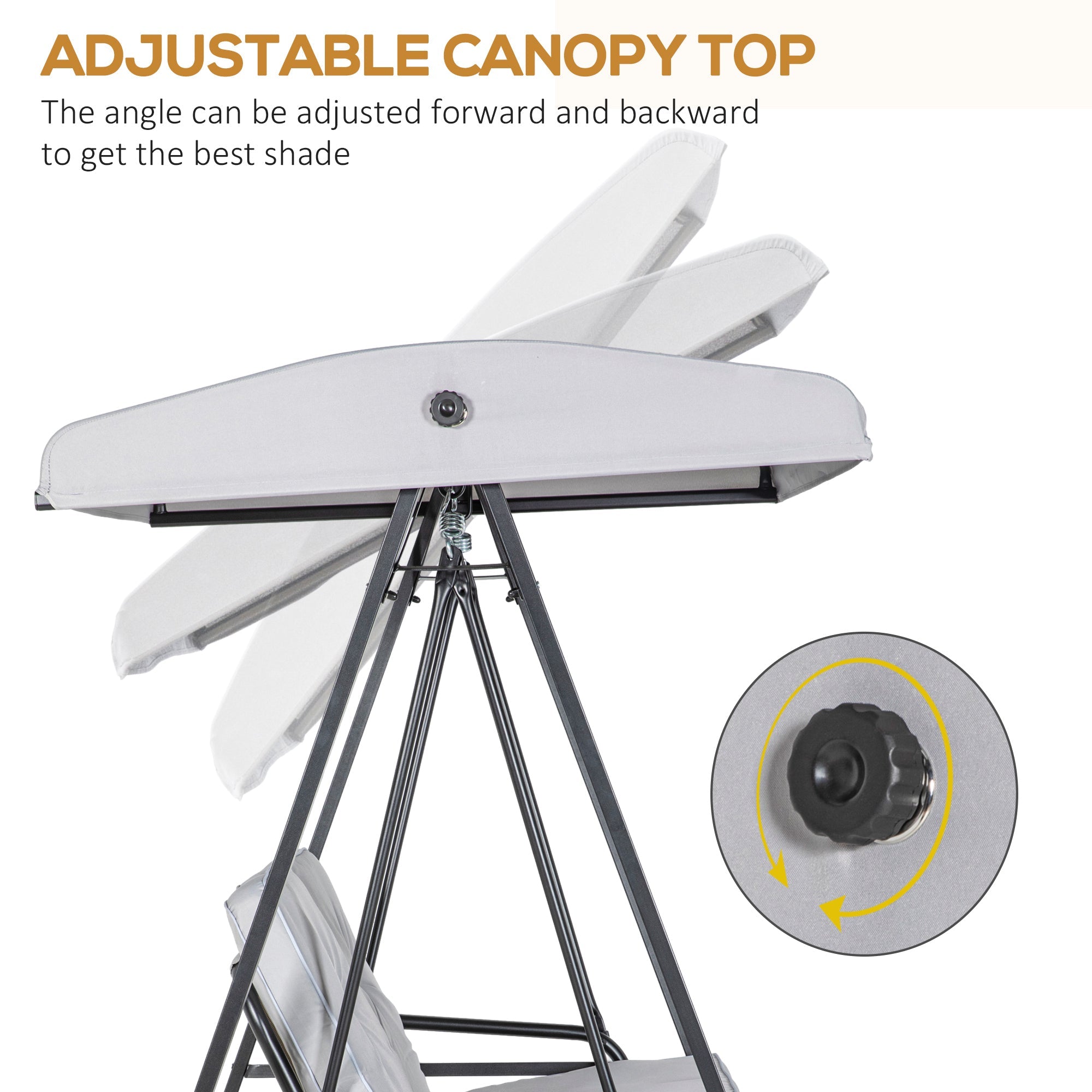 Outsunny 2-Seater Outdoor Porch Swing with Adjustable Canopy Patio Swing Chair for Garden Poolside Backyard in Grey