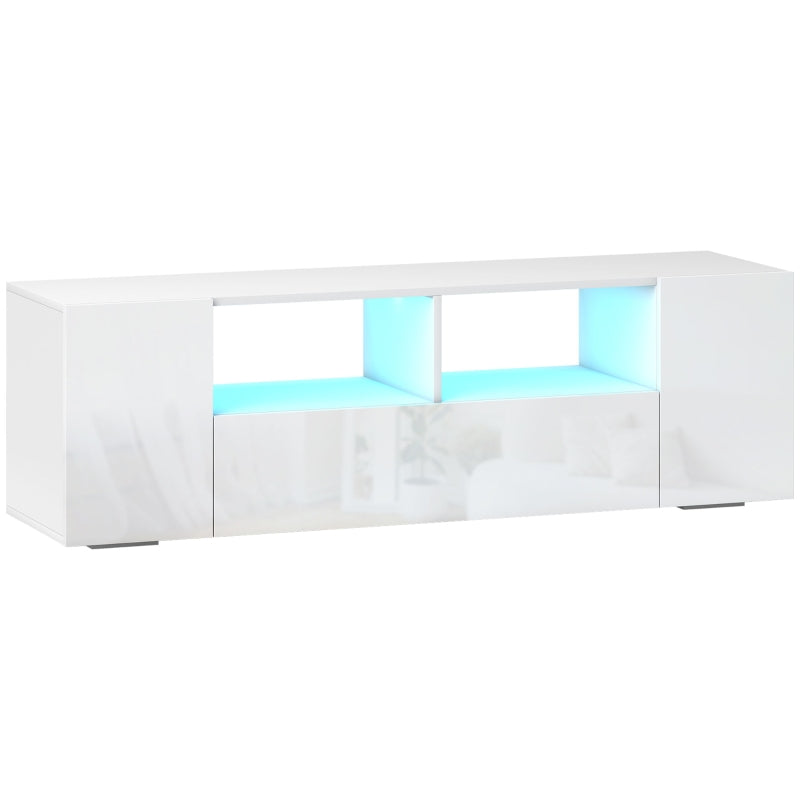 TV Stand for TVs up to 60", TV Unit with LED Lights, Storage Shelves and Cupboards, 53.9" x 13.8" x 16.5", White