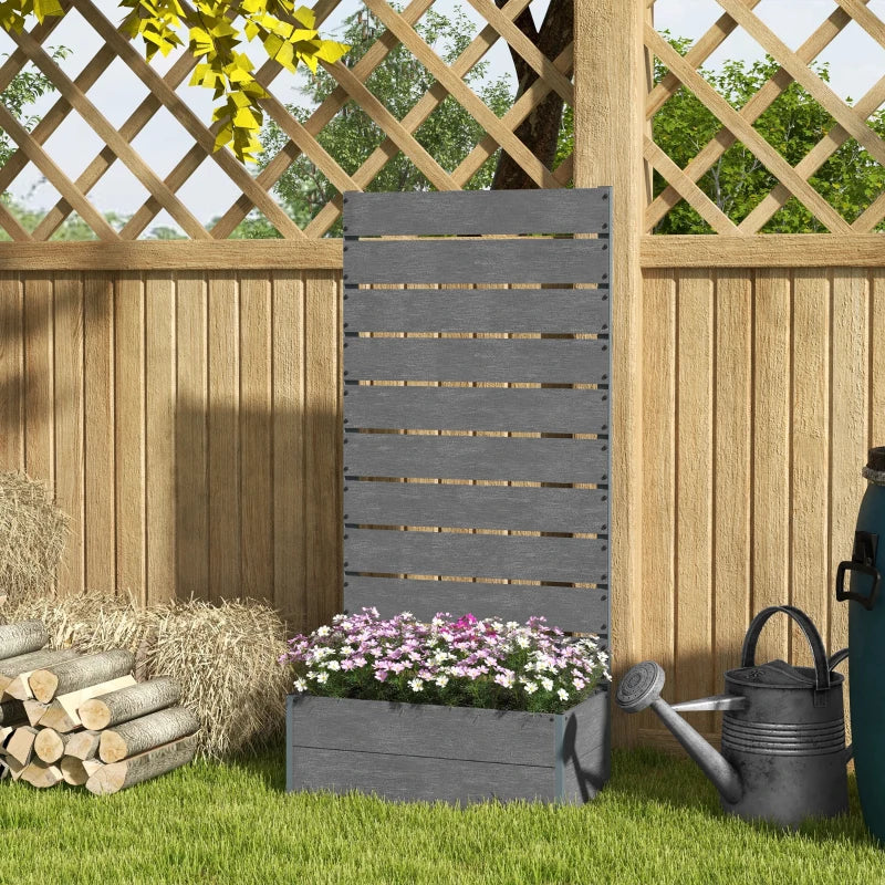 Raised Garden Bed with Trellis, Freestanding Elevated Planter Box for Climbing Vines, 28" x 15" x 59", Dark Grey