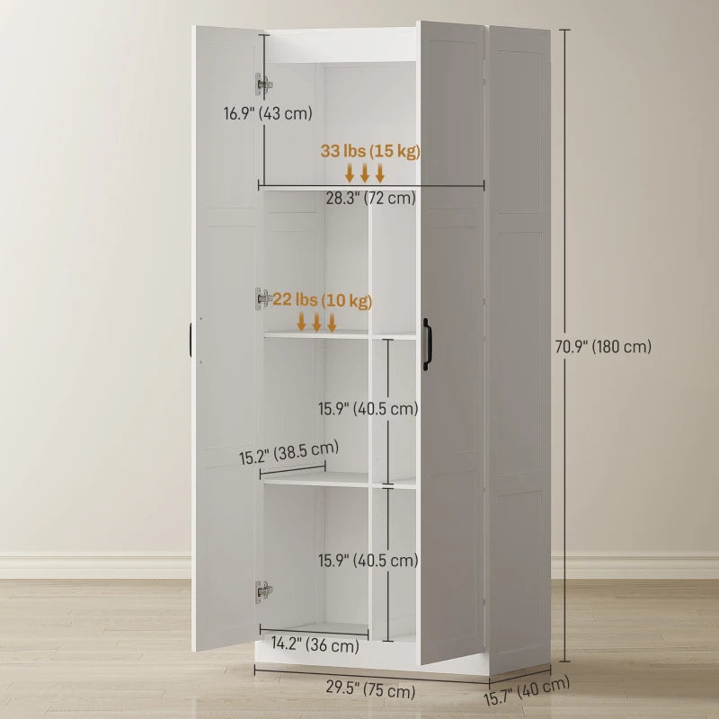Farmhouse Pantry Cabinet, 71" Tall Kitchen Pantry Storage Cabinet with Soft-Close Hinges, Adjustable Shelves, White